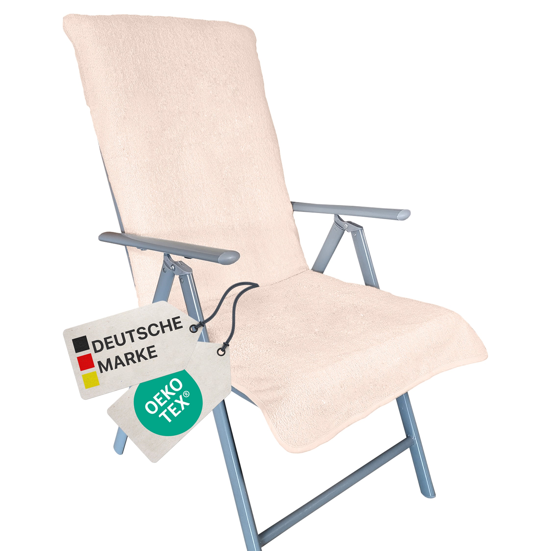 NYVI Frottee Schonbezug f&uuml;r Gartenstuhl NYVISpa 60x130 cm - Hygiene Auflage f&uuml;r Hochlehner Gartenst&uuml;hle Farbe:Beige 