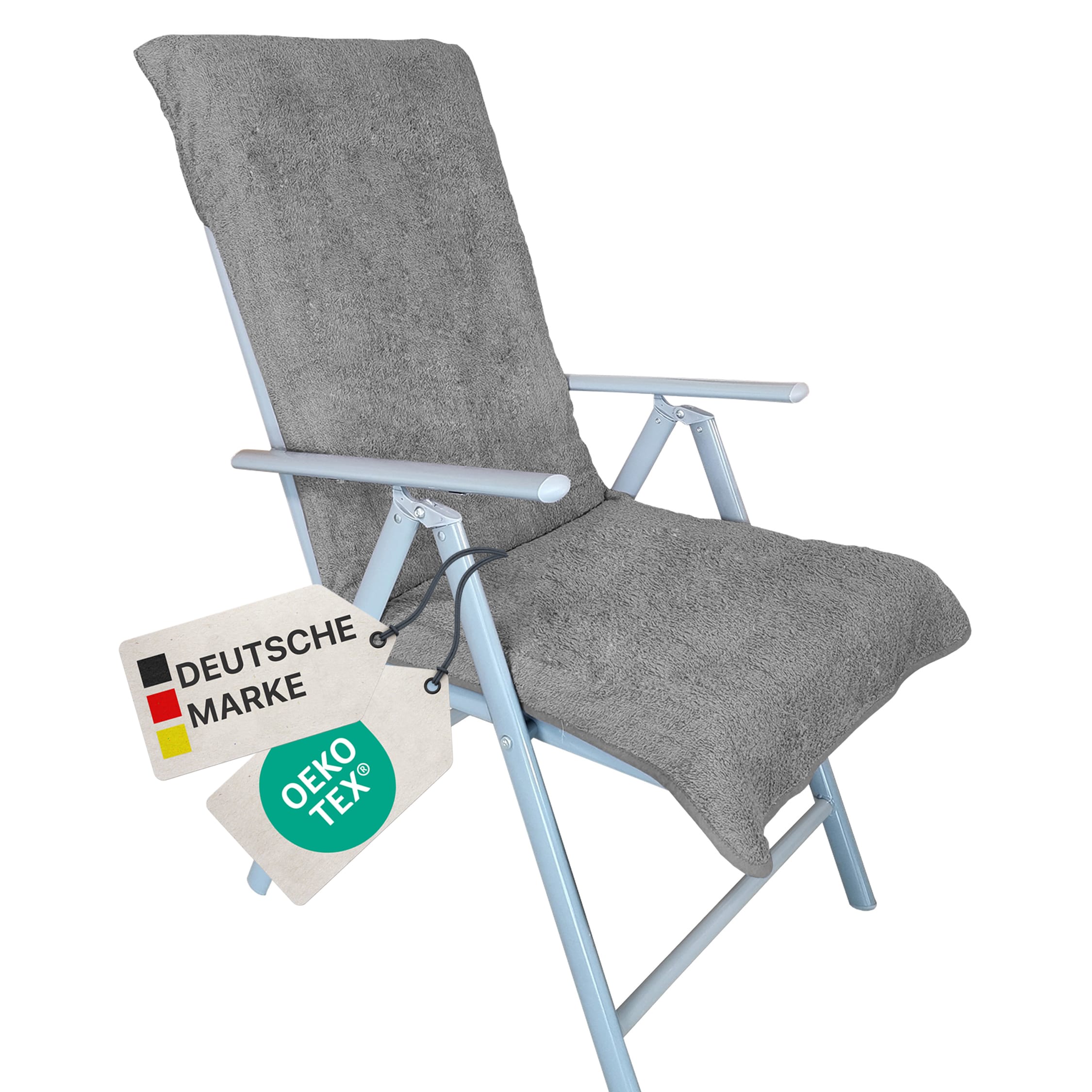 NYVI Frottee Schonbezug f&uuml;r Gartenstuhl NYVISpa 60x130 cm - Hygiene Auflage f&uuml;r Hochlehner Gartenst&uuml;hle Farbe:Grau 