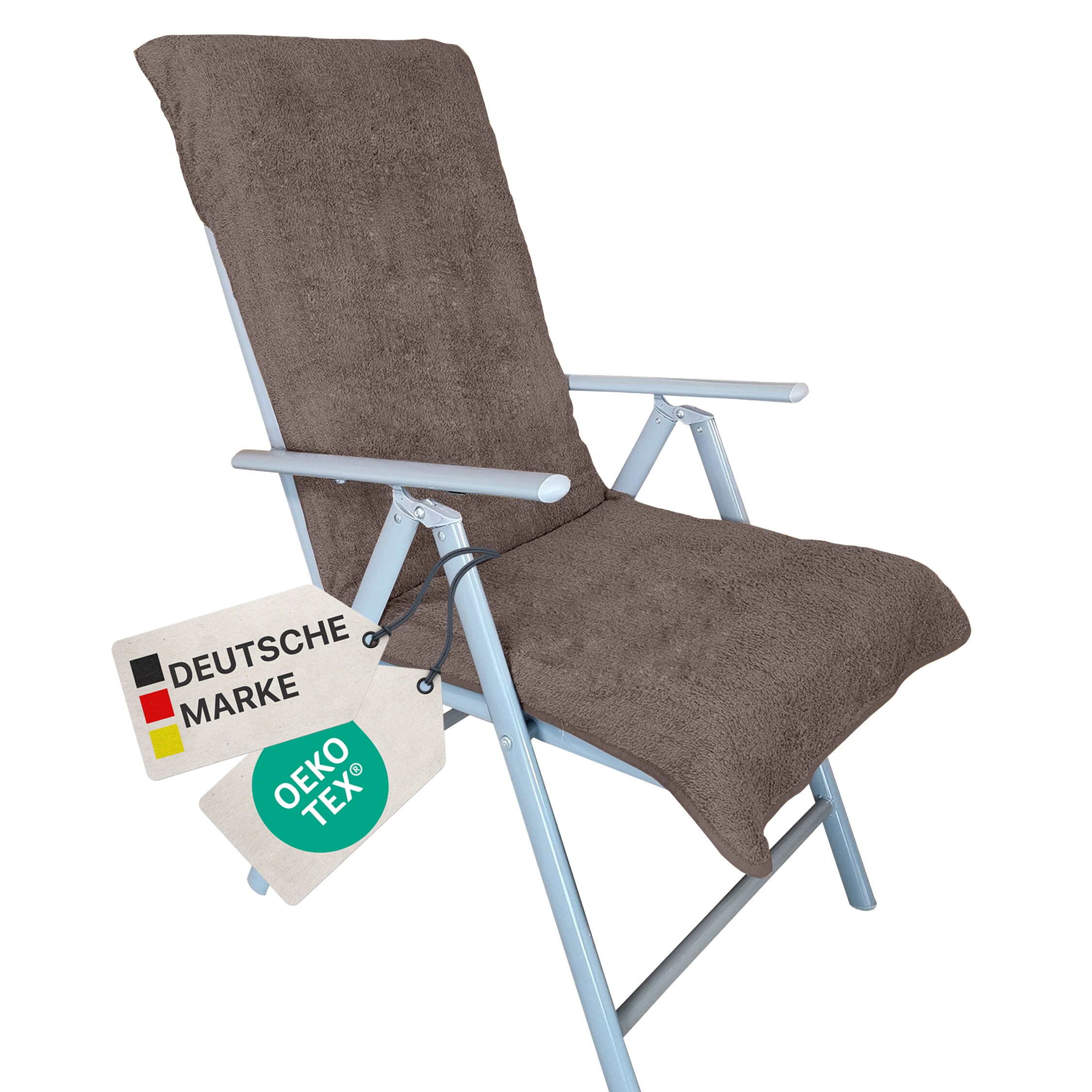NYVI Frottee Schonbezug f&uuml;r Gartenstuhl NYVISpa 60x130 cm - Hygiene Auflage f&uuml;r Hochlehner Gartenst&uuml;hle Farbe:Taupe 