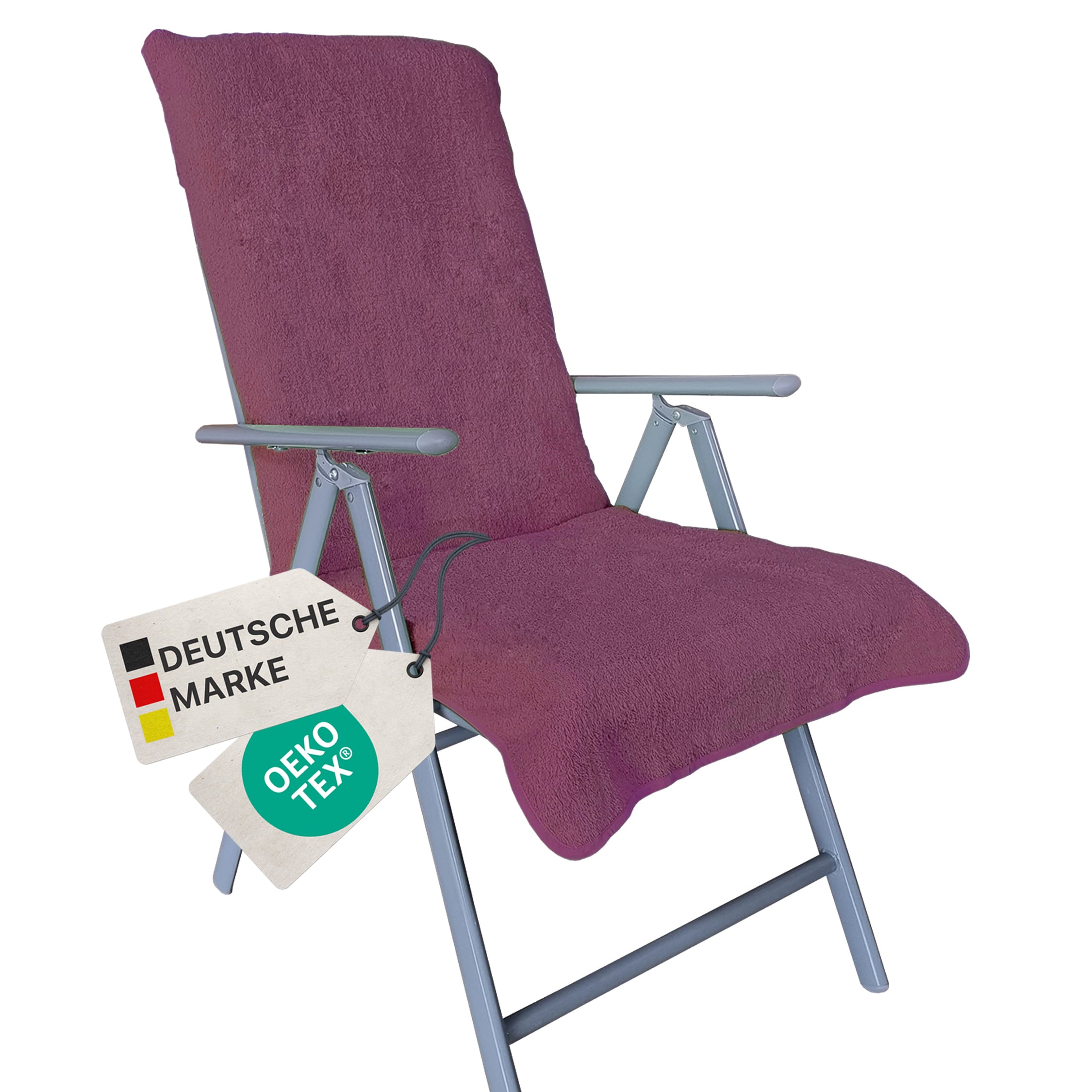 NYVI Frottee Schonbezug f&uuml;r Gartenstuhl NYVISpa 60x130 cm - Hygiene Auflage f&uuml;r Hochlehner Gartenst&uuml;hle Farbe:Lila 