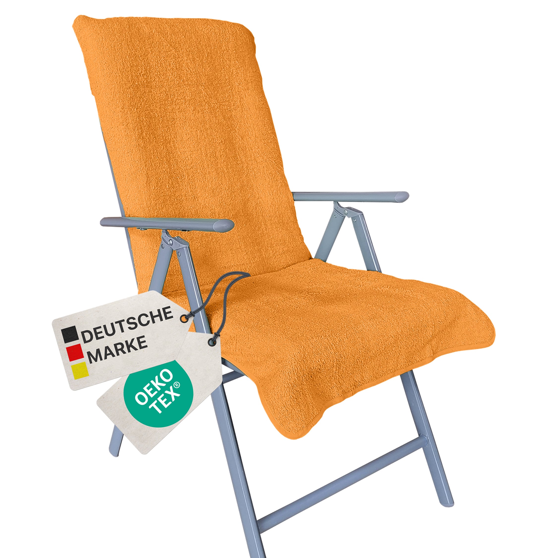 NYVI Frottee Schonbezug f&uuml;r Gartenstuhl NYVISpa 60x130 cm - Hygiene Auflage f&uuml;r Hochlehner Gartenst&uuml;hle Farbe:Orange 