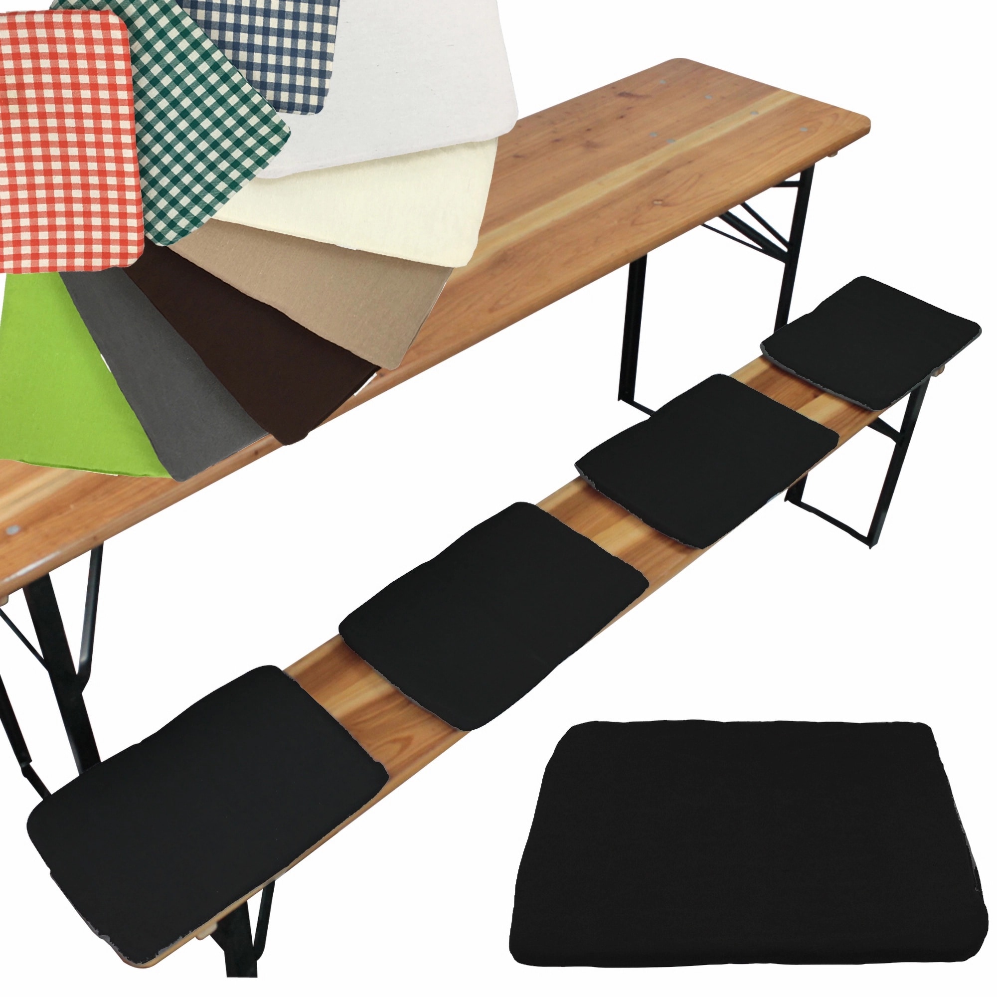 NYVI Bierbank Sitzkissen 36x25 cm NYVIGala 4er Set - Komfortable Sitzpolster f&uuml;r Bierb&auml;nke - Bierbankkissen mit elastischer Klettband Befestigung Farbe:Schwarz 