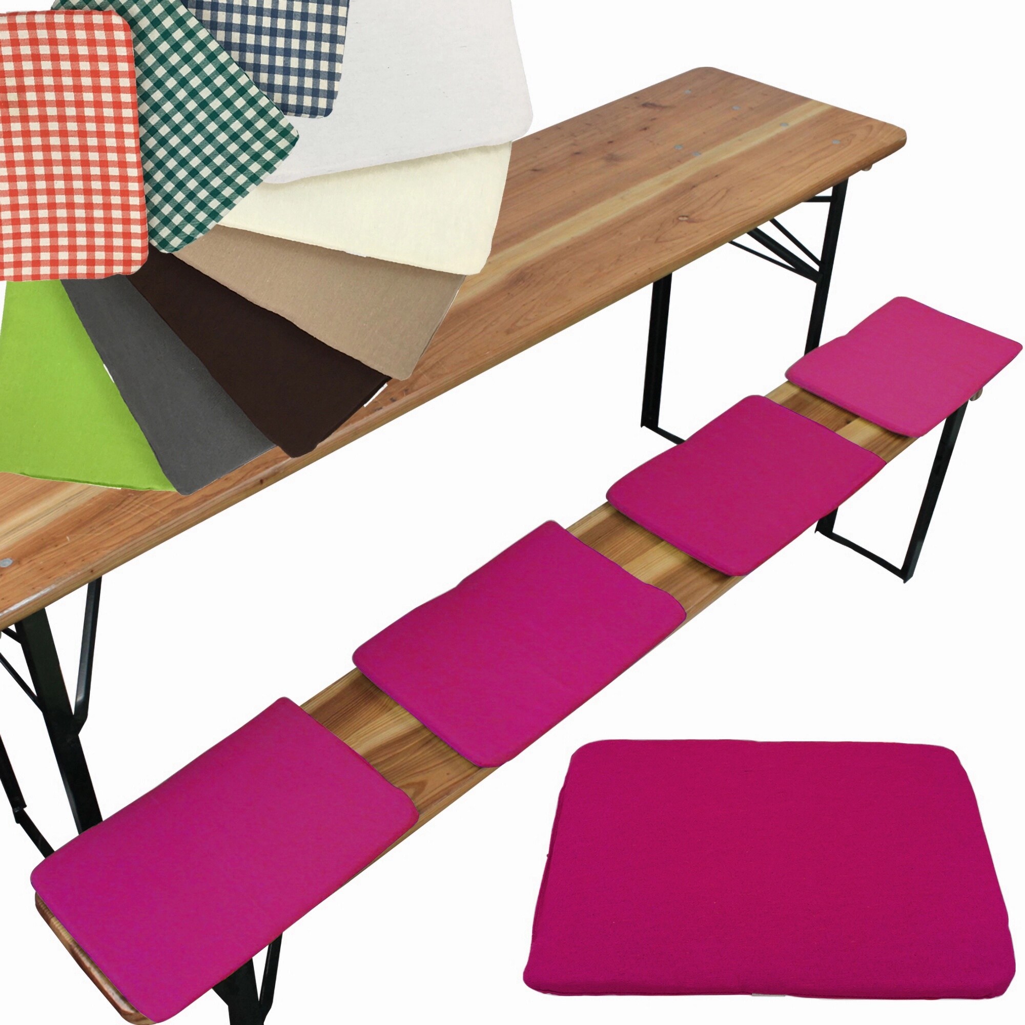 NYVI Bierbank Sitzkissen 36x25 cm NYVIGala 4er Set - Komfortable Sitzpolster f&uuml;r Bierb&auml;nke - Bierbankkissen mit elastischer Klettband Befestigung Farbe:Beere 