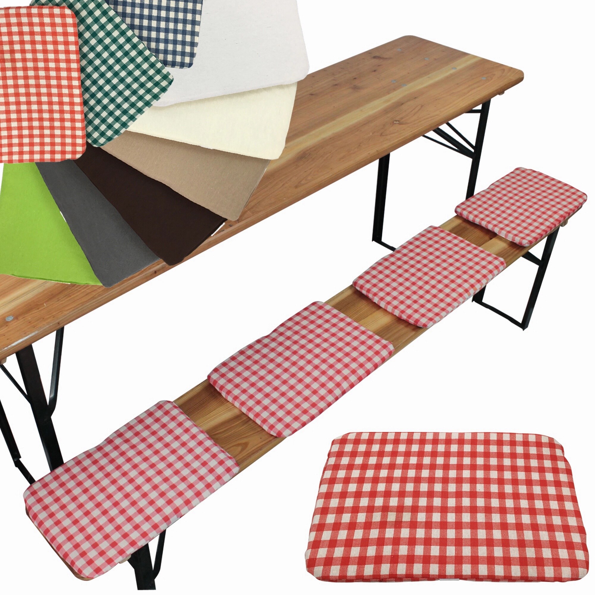 NYVI Bierbank Sitzkissen 36x25 cm NYVIGala 4er Set - Komfortable Sitzpolster f&uuml;r Bierb&auml;nke - Bierbankkissen mit elastischer Klettband Befestigung Farbe:Rot Kariert 