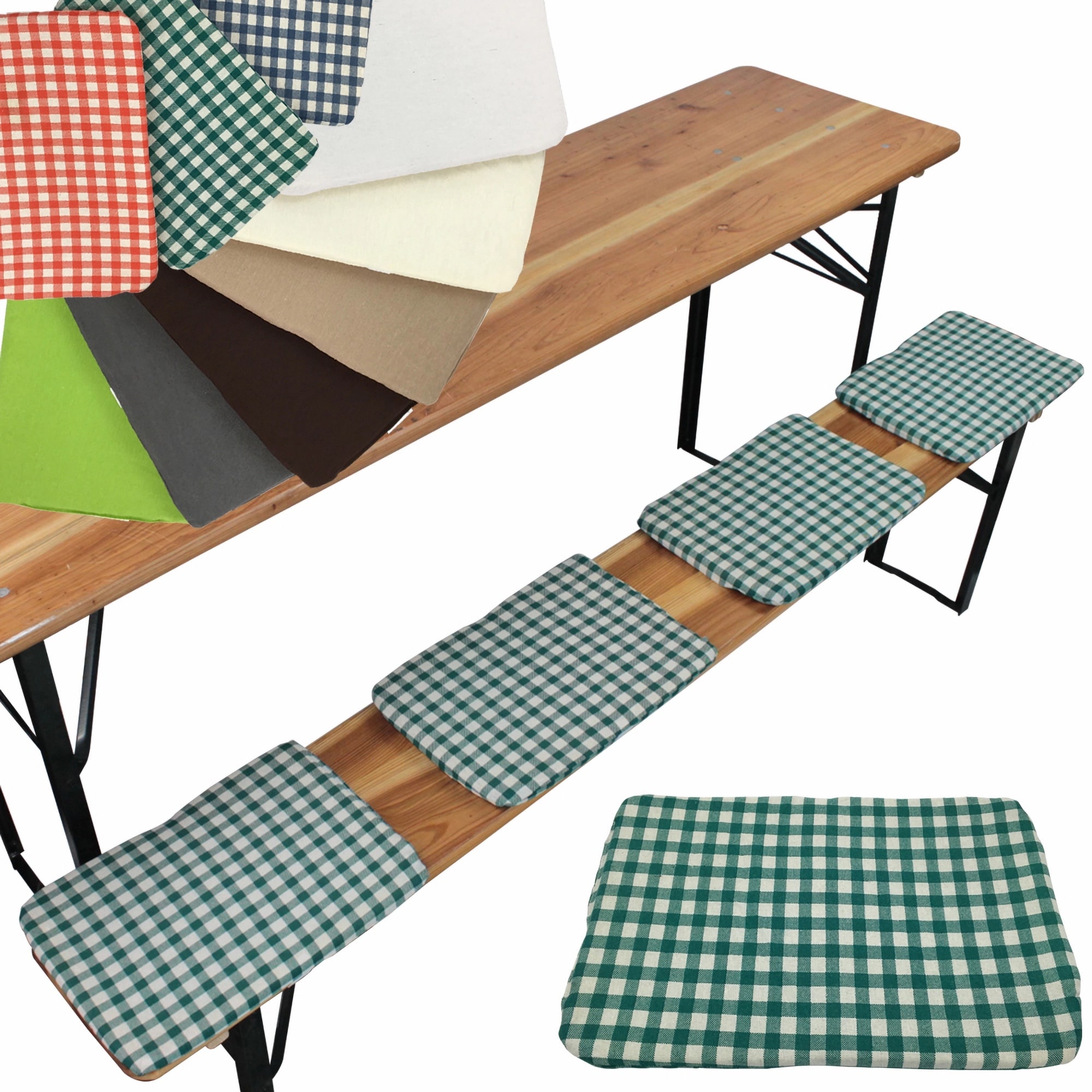 NYVI Bierbank Sitzkissen 36x25 cm NYVIGala 4er Set - Komfortable Sitzpolster f&uuml;r Bierb&auml;nke - Bierbankkissen mit elastischer Klettband Befestigung Farbe:Gr&uuml;n Kariert 