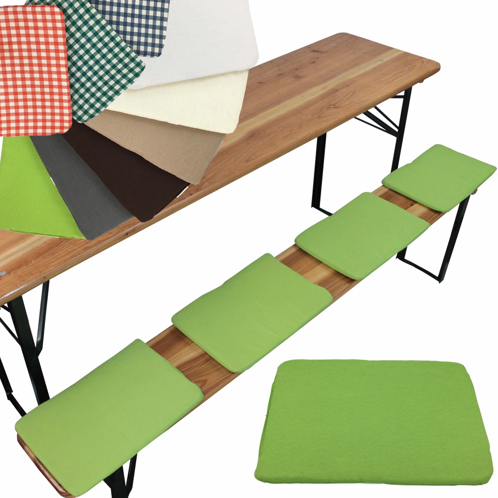NYVI Bierbank Sitzkissen 36x25 cm NYVIGala 4er Set - Komfortable Sitzpolster f&uuml;r Bierb&auml;nke - Bierbankkissen mit elastischer Klettband Befestigung Farbe:Gr&uuml;n 