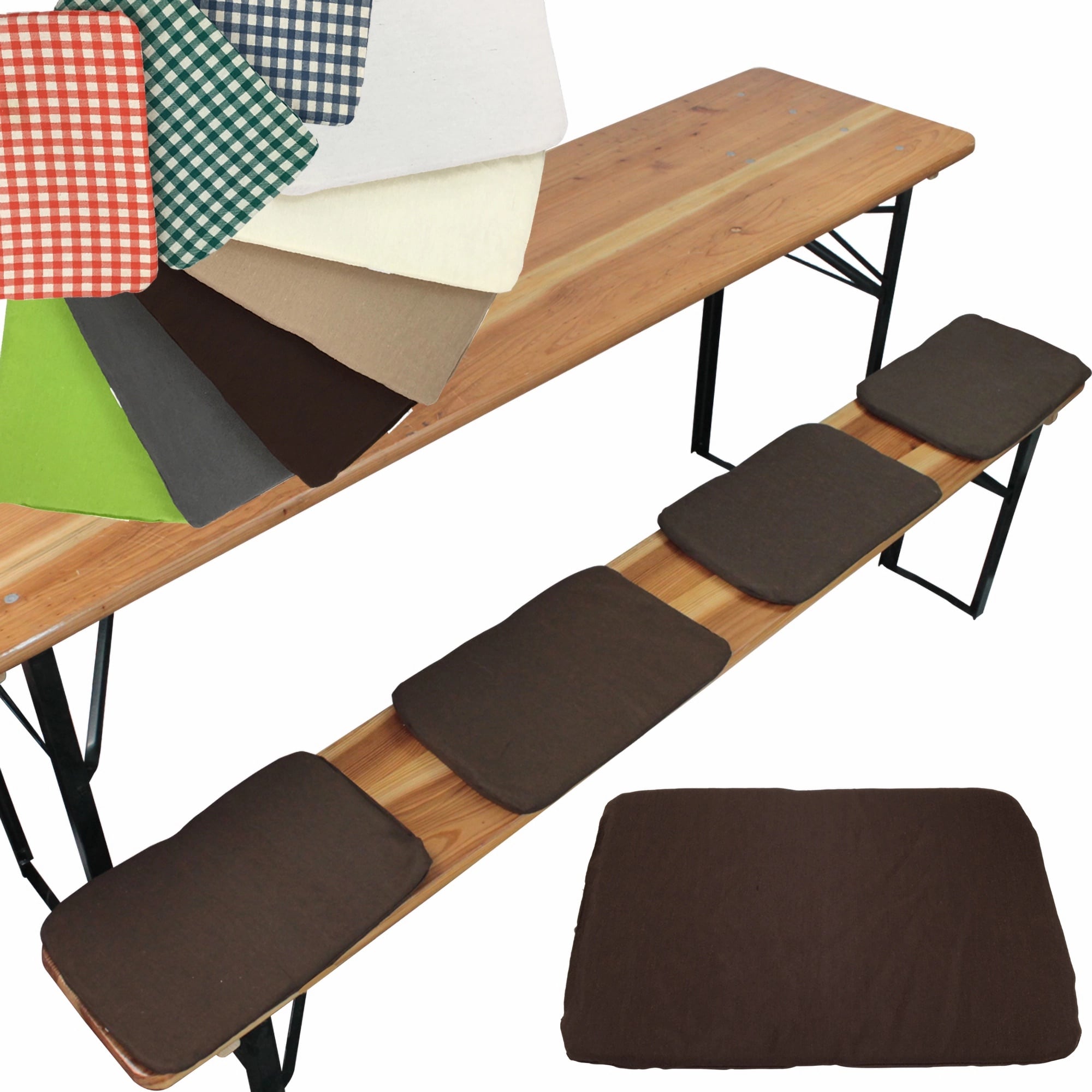 NYVI Bierbank Sitzkissen 36x25 cm NYVIGala 4er Set - Komfortable Sitzpolster f&uuml;r Bierb&auml;nke - Bierbankkissen mit elastischer Klettband Befestigung Farbe:Braun 