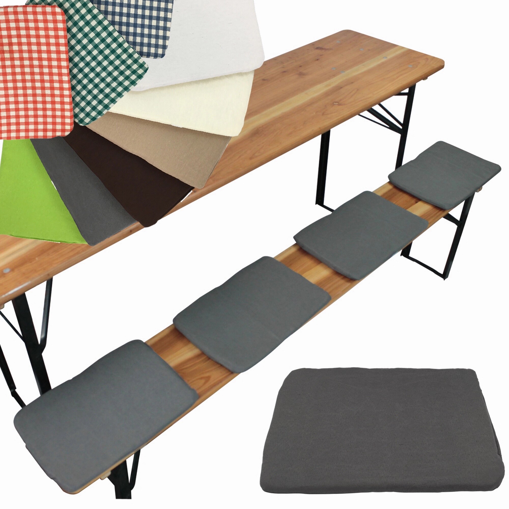 NYVI Bierbank Sitzkissen 36x25 cm NYVIGala 4er Set - Komfortable Sitzpolster f&uuml;r Bierb&auml;nke - Bierbankkissen mit elastischer Klettband Befestigung Farbe:Grau 