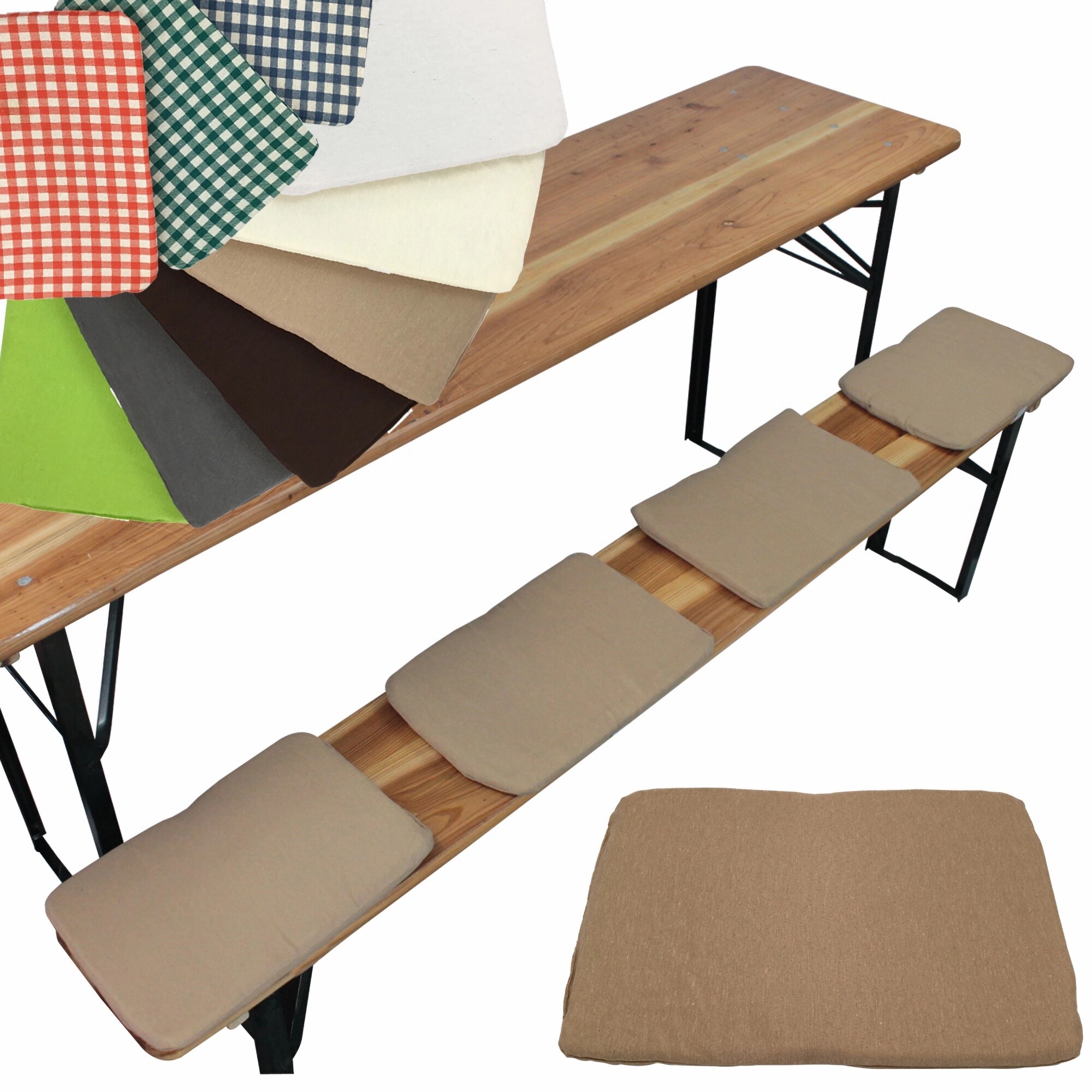 NYVI Bierbank Sitzkissen 36x25 cm NYVIGala 4er Set - Komfortable Sitzpolster f&uuml;r Bierb&auml;nke - Bierbankkissen mit elastischer Klettband Befestigung Farbe:Beige 
