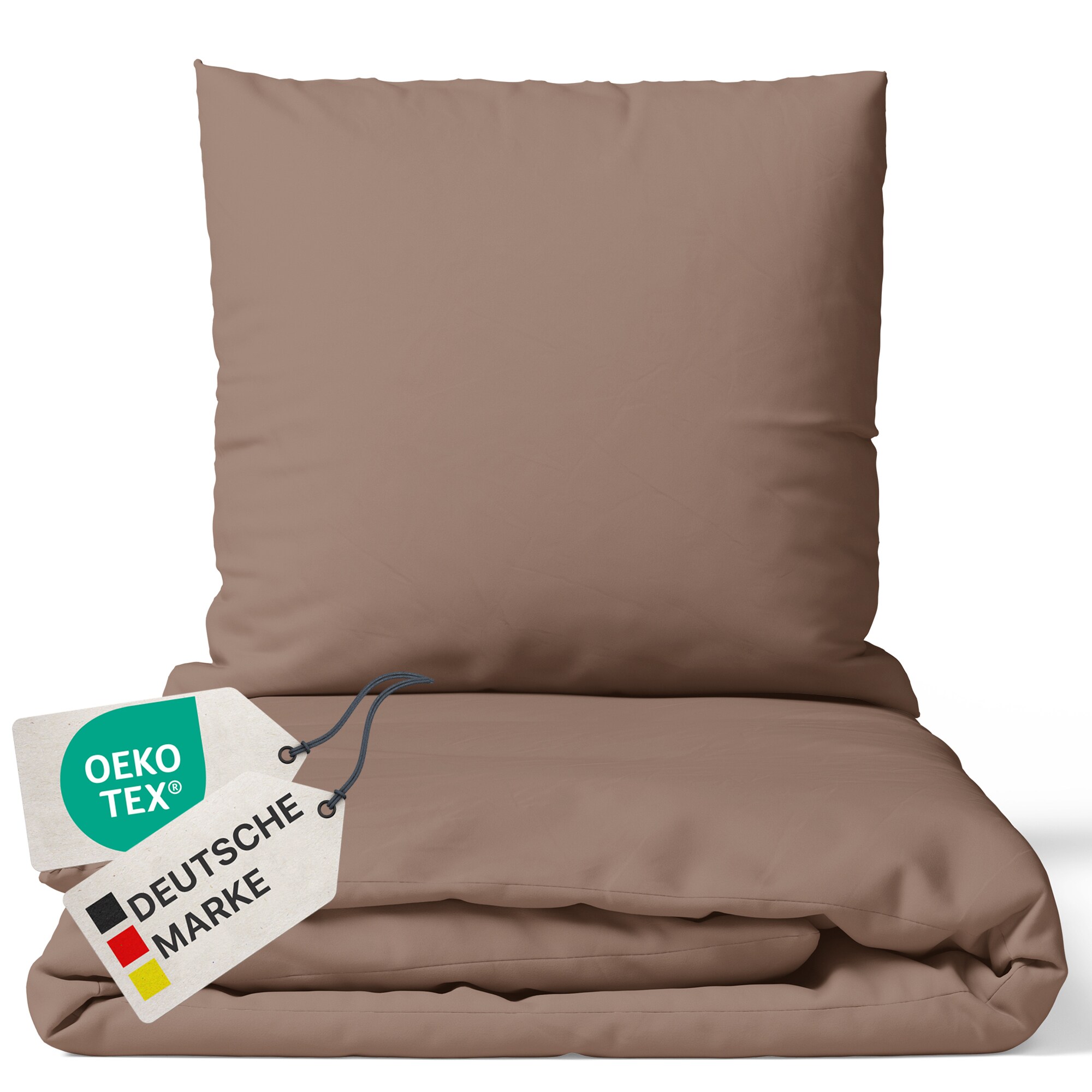 NYVI Bettw&auml;sche Set DreamScience Mikrofaser Uni - Atmungsaktiv & Weich - Mit Rei&szlig;verschluss Gr&ouml;&szlig;e:135x200 + 80x80 cm;Farbe:nougat 