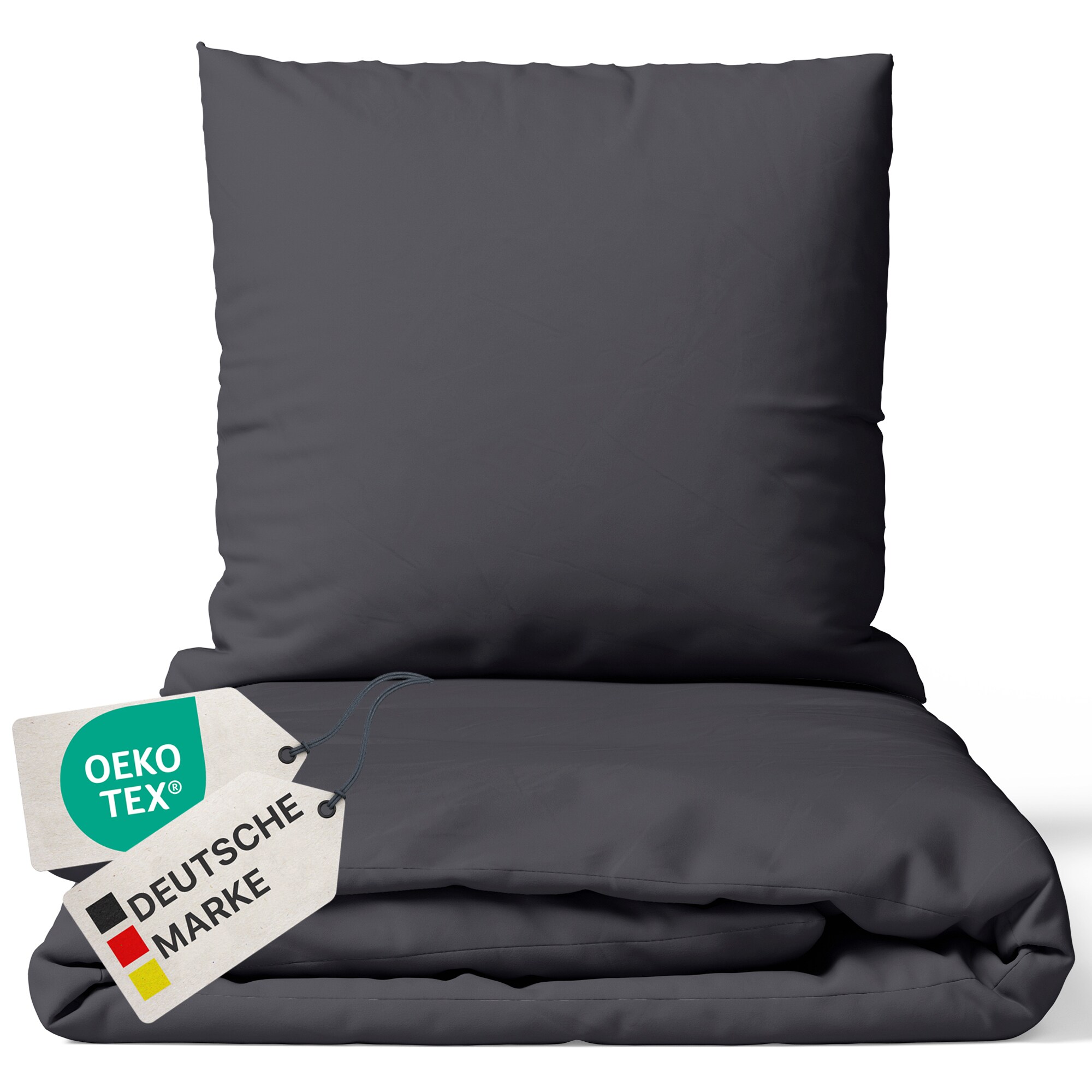 NYVI Bettw&auml;sche Set DreamScience Mikrofaser Uni - Atmungsaktiv & Weich - Mit Rei&szlig;verschluss Gr&ouml;&szlig;e:135x200 + 80x80 cm;Farbe:anthrazit 