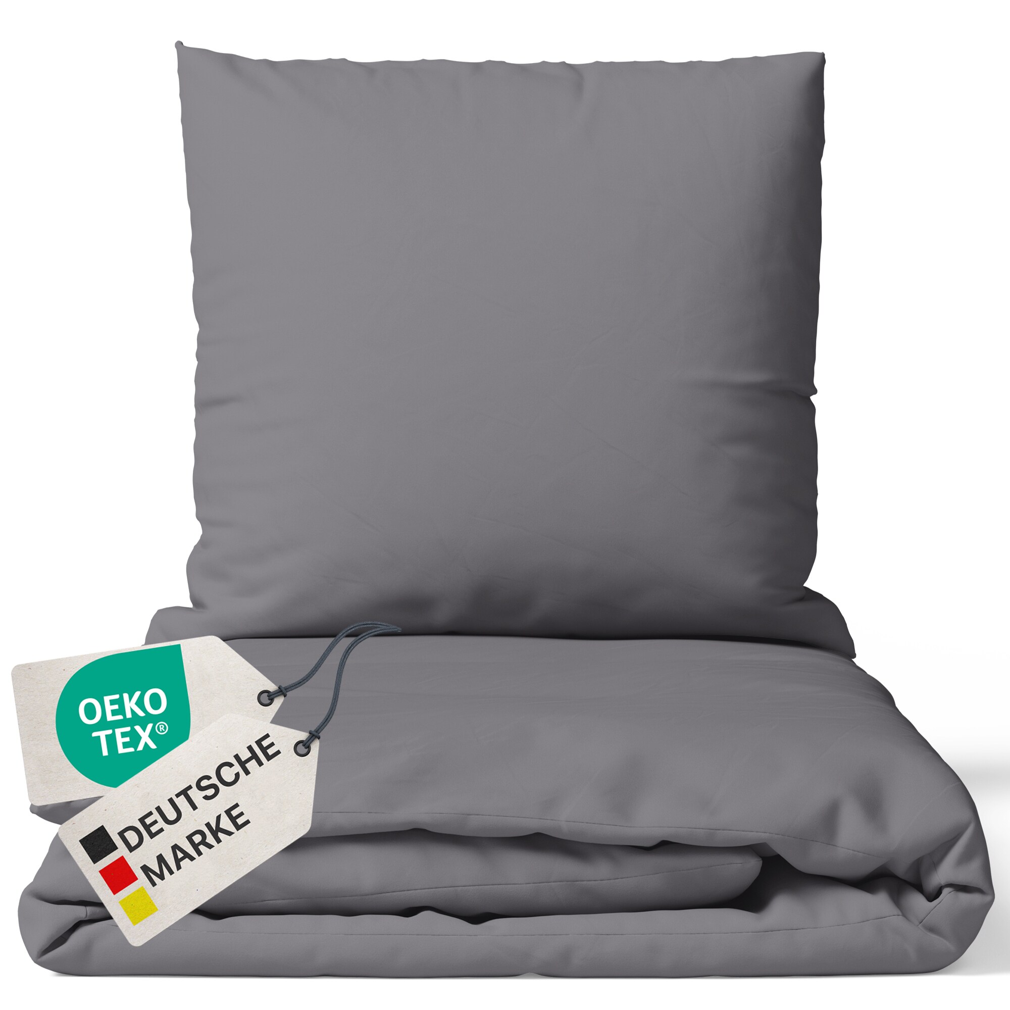 NYVI Bettw&auml;sche Set DreamScience Mikrofaser Uni - Atmungsaktiv & Weich - Mit Rei&szlig;verschluss Farbe:grau;Gr&ouml;&szlig;e:200x200 + 2x 80x80 cm 