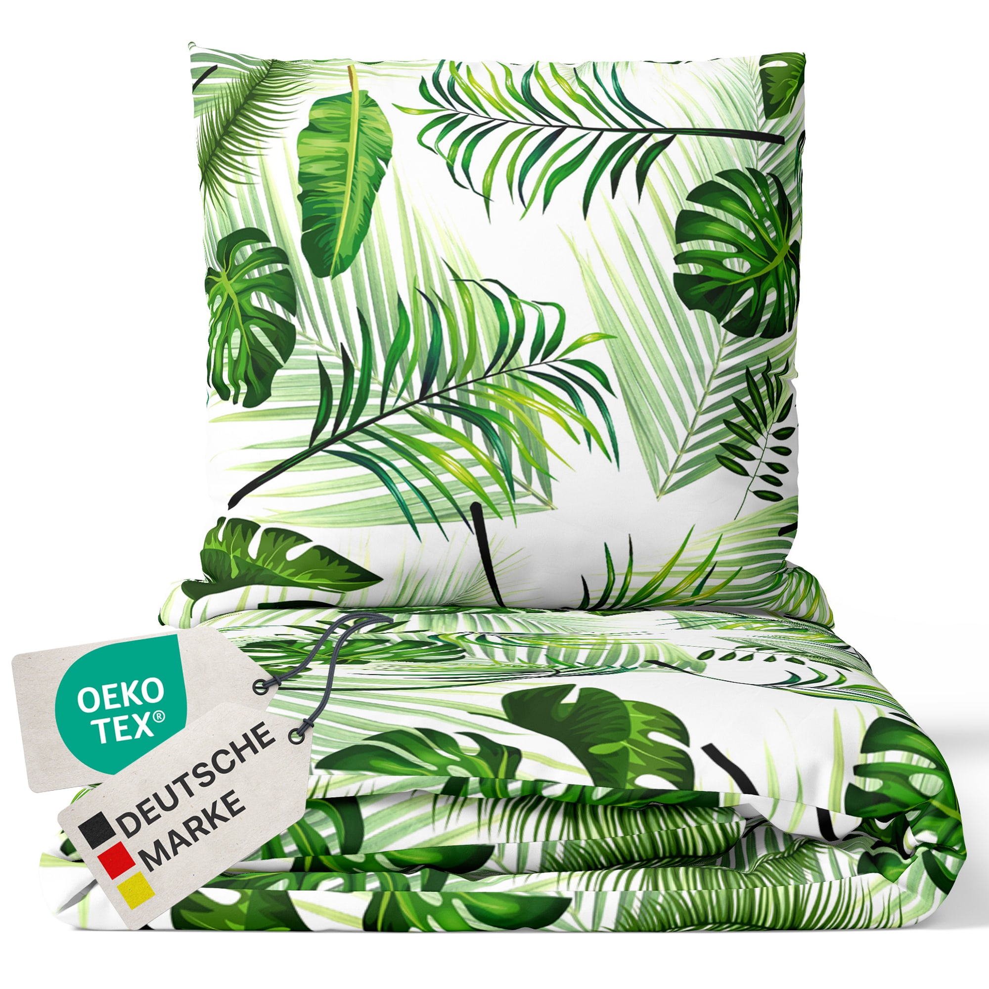 NYVI Bettw&auml;sche Set DreamScience Mikrofaser Design - Atmungsaktiv & Weich - Mit Rei&szlig;verschluss Gr&ouml;&szlig;e:135x200 + 80x80 cm;Farbe:Leaves 