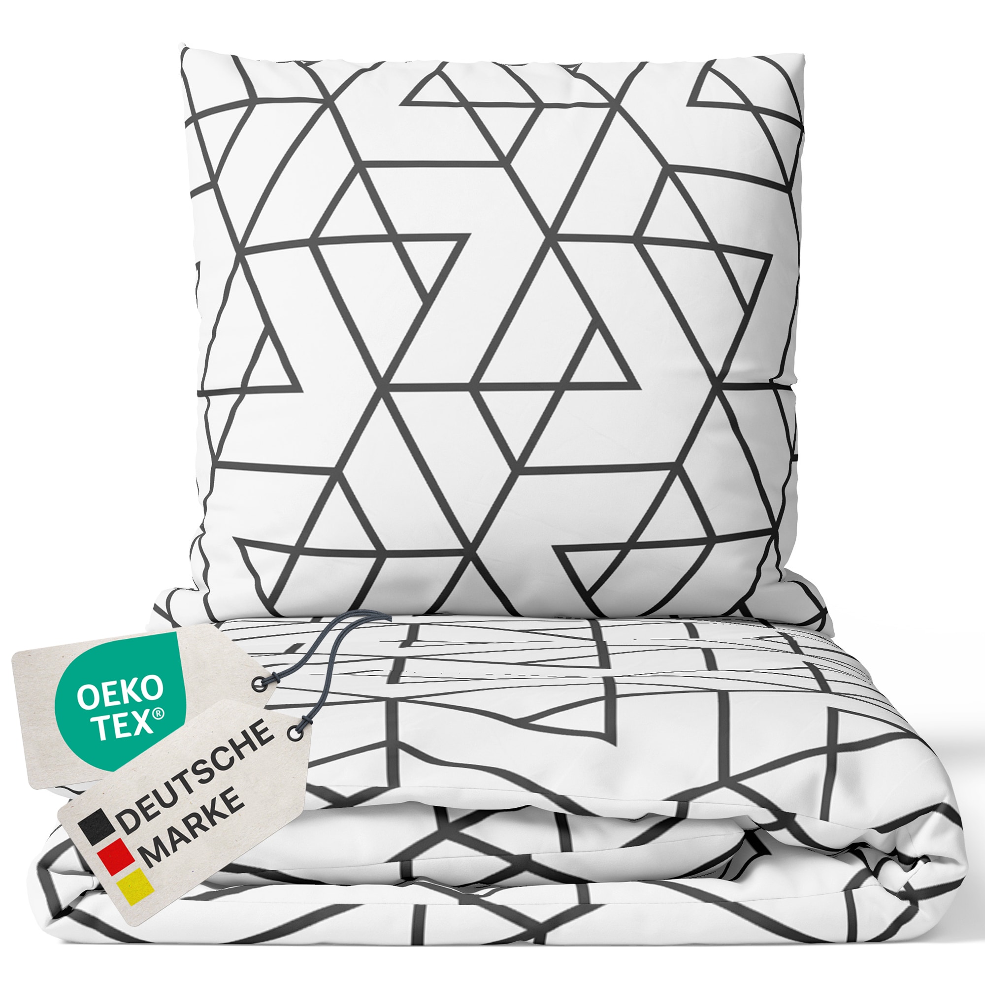 NYVI Bettw&auml;sche Set DreamScience Mikrofaser Design - Atmungsaktiv & Weich - Mit Rei&szlig;verschluss Gr&ouml;&szlig;e:155x220 + 80x80 cm;Farbe:Geo 