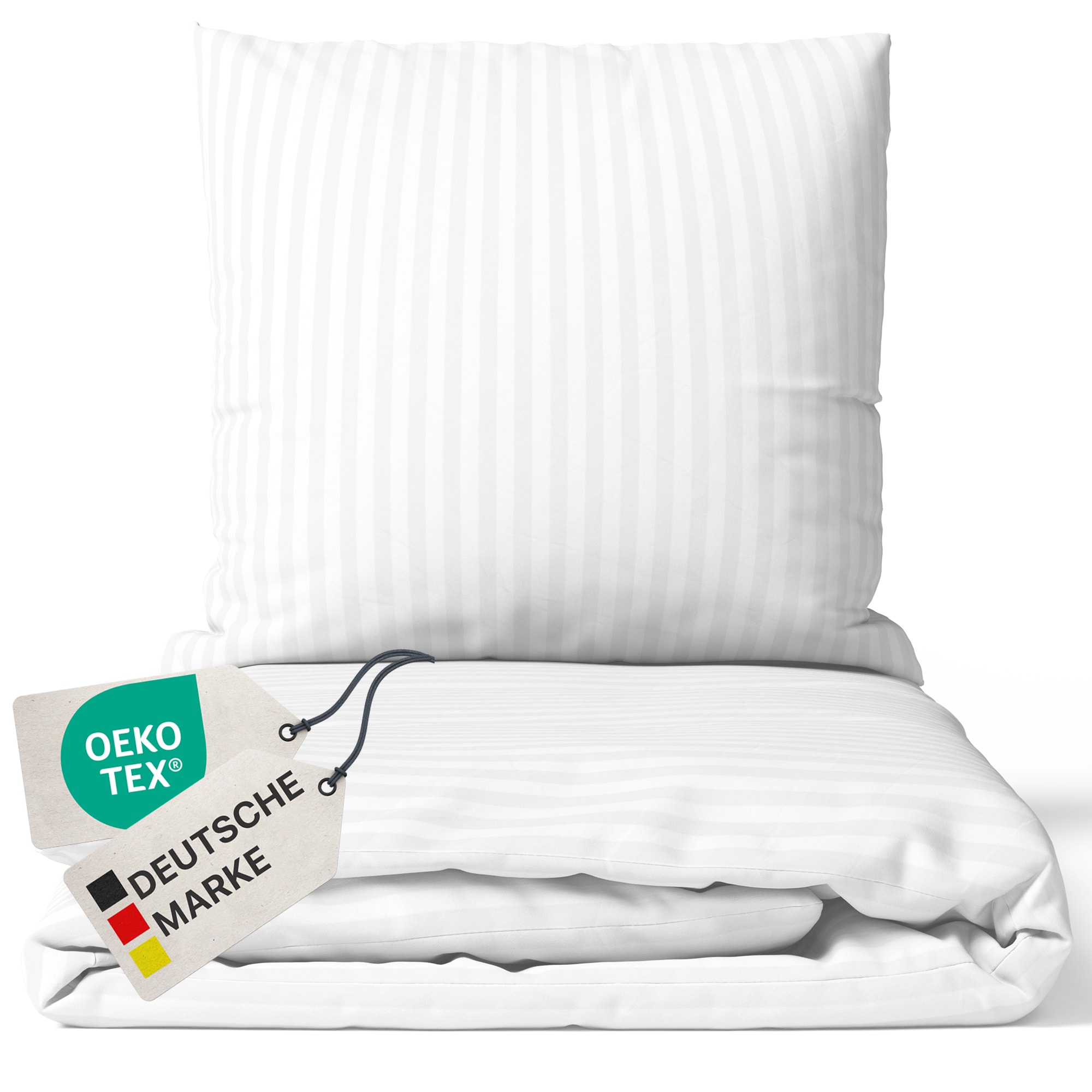 NYVI Bettw&auml;sche Set DreamScience Mikrofaser Damast - Atmungsaktiv & Weich - Mit Rei&szlig;verschluss Gr&ouml;&szlig;e:135x200 + 80x80 cm;Farbe:wei&szlig; 