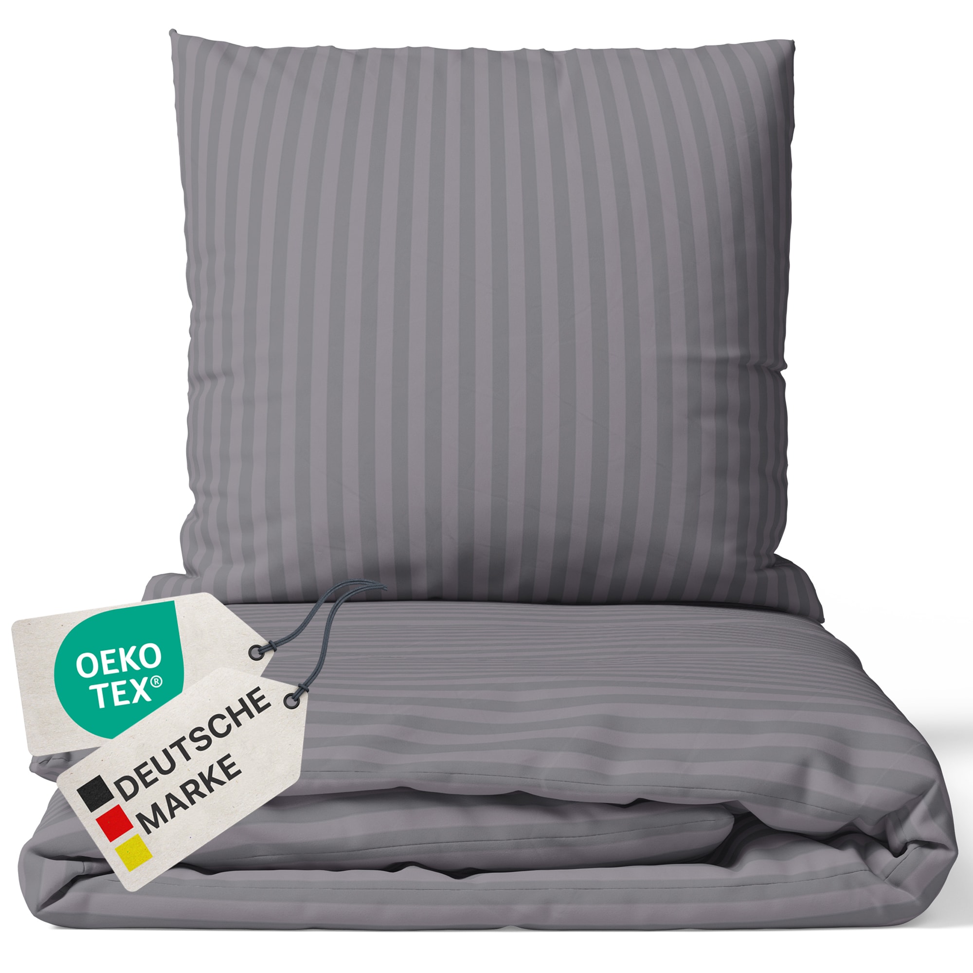 NYVI Bettw&auml;sche Set DreamScience Mikrofaser Damast - Atmungsaktiv & Weich - Mit Rei&szlig;verschluss Gr&ouml;&szlig;e:135x200 + 80x80 cm;Farbe:grau 