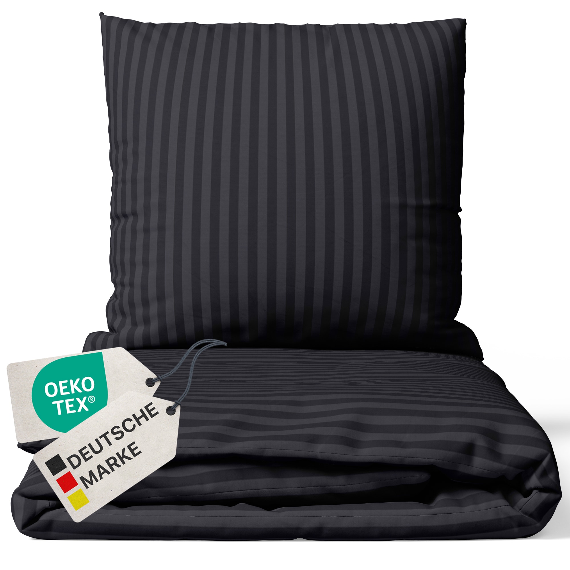 NYVI Bettw&auml;sche Set DreamScience Mikrofaser Damast - Atmungsaktiv & Weich - Mit Rei&szlig;verschluss Gr&ouml;&szlig;e:135x200 + 80x80 cm;Farbe:schwarz 