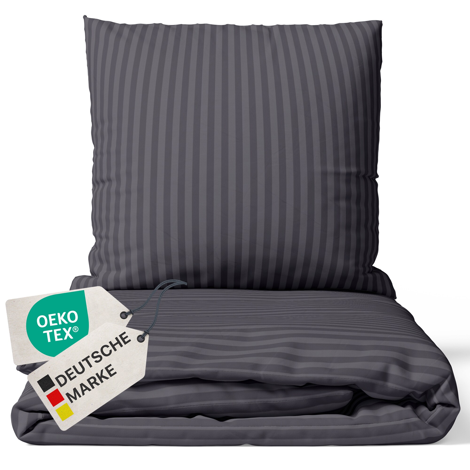 NYVI Bettw&auml;sche Set DreamScience Mikrofaser Damast - Atmungsaktiv & Weich - Mit Rei&szlig;verschluss Farbe:anthrazit;Gr&ouml;&szlig;e:155x220 + 80x80 cm 