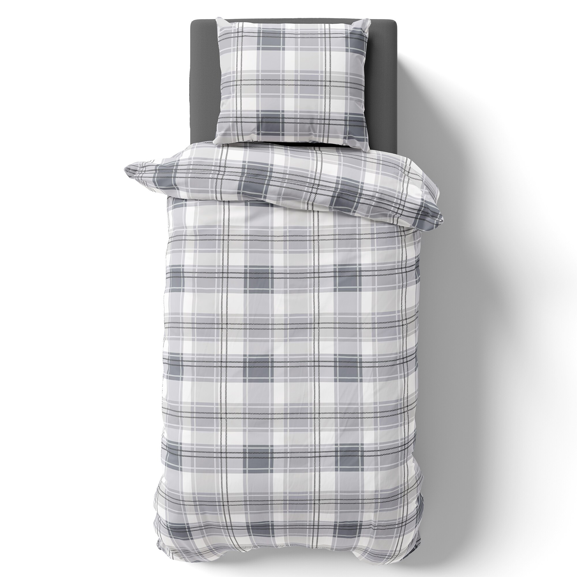 NYVI Bettw&auml;sche Set DreamScience Renforc&eacute; Design - Atmungsaktiv & Weich - 100% Baumwolle - Mit Rei&szlig;verschluss Gr&ouml;&szlig;e:155x220 + 80x80 cm;Farbe:Karo-Silber 