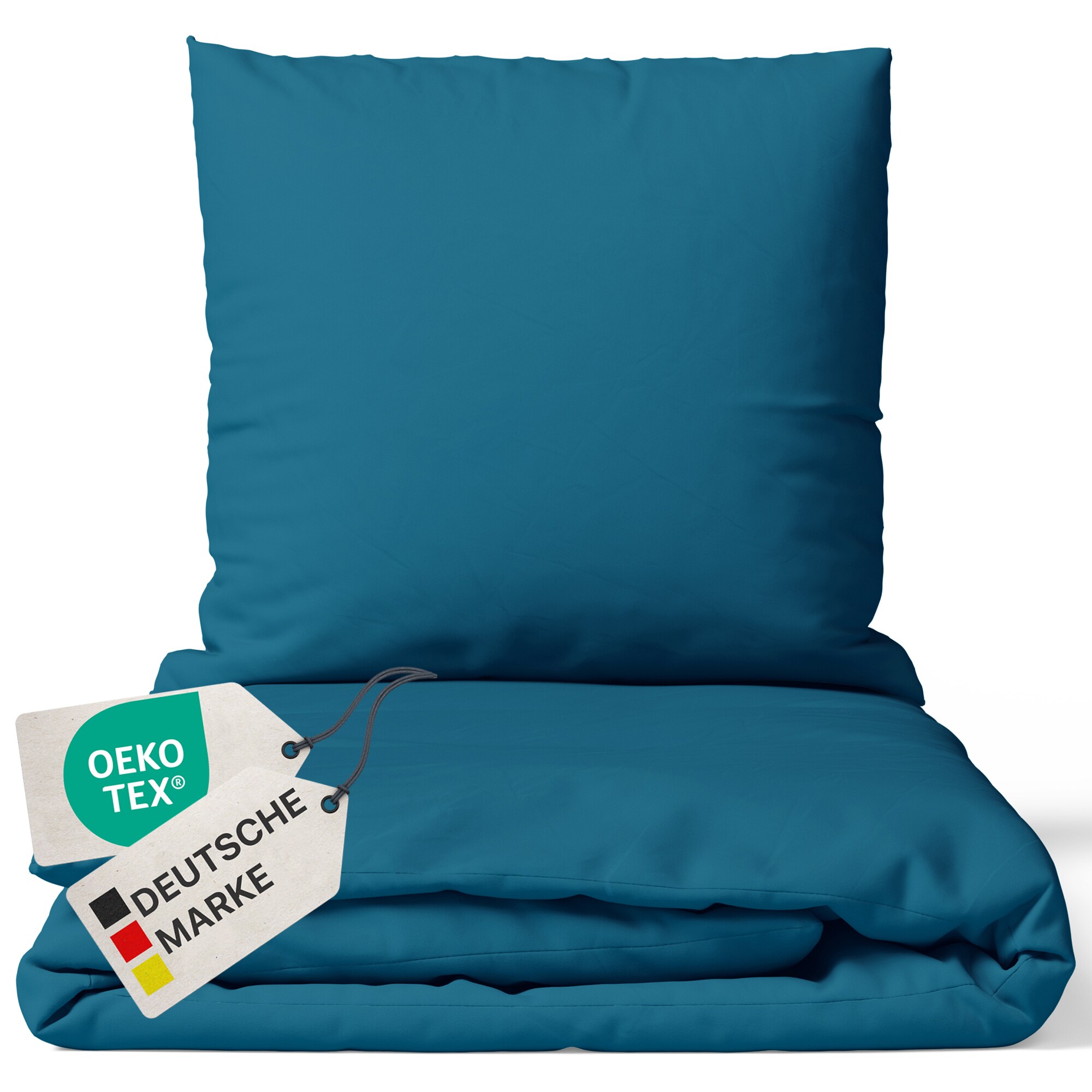 NYVI Bettw&auml;sche Set DreamScience Renforc&eacute; Uni - Atmungsaktiv & Weich - 100% Baumwolle - Mit Rei&szlig;verschluss Gr&ouml;&szlig;e:135x200 + 80x80 cm;Farbe:petrol 