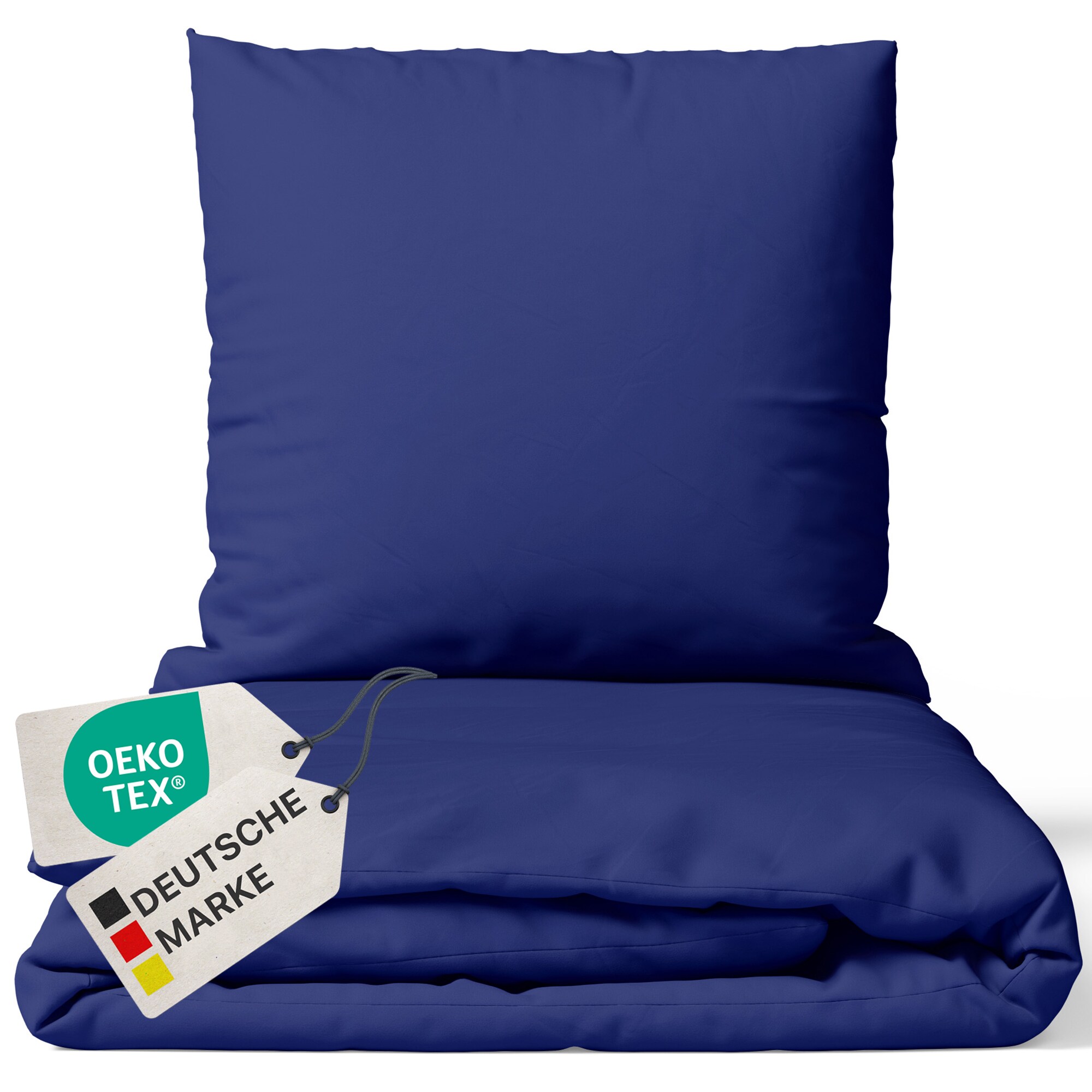 NYVI Bettw&auml;sche Set DreamScience Renforc&eacute; Uni - Atmungsaktiv & Weich - 100% Baumwolle - Mit Rei&szlig;verschluss Gr&ouml;&szlig;e:135x200 + 80x80 cm;Farbe:navyblau 