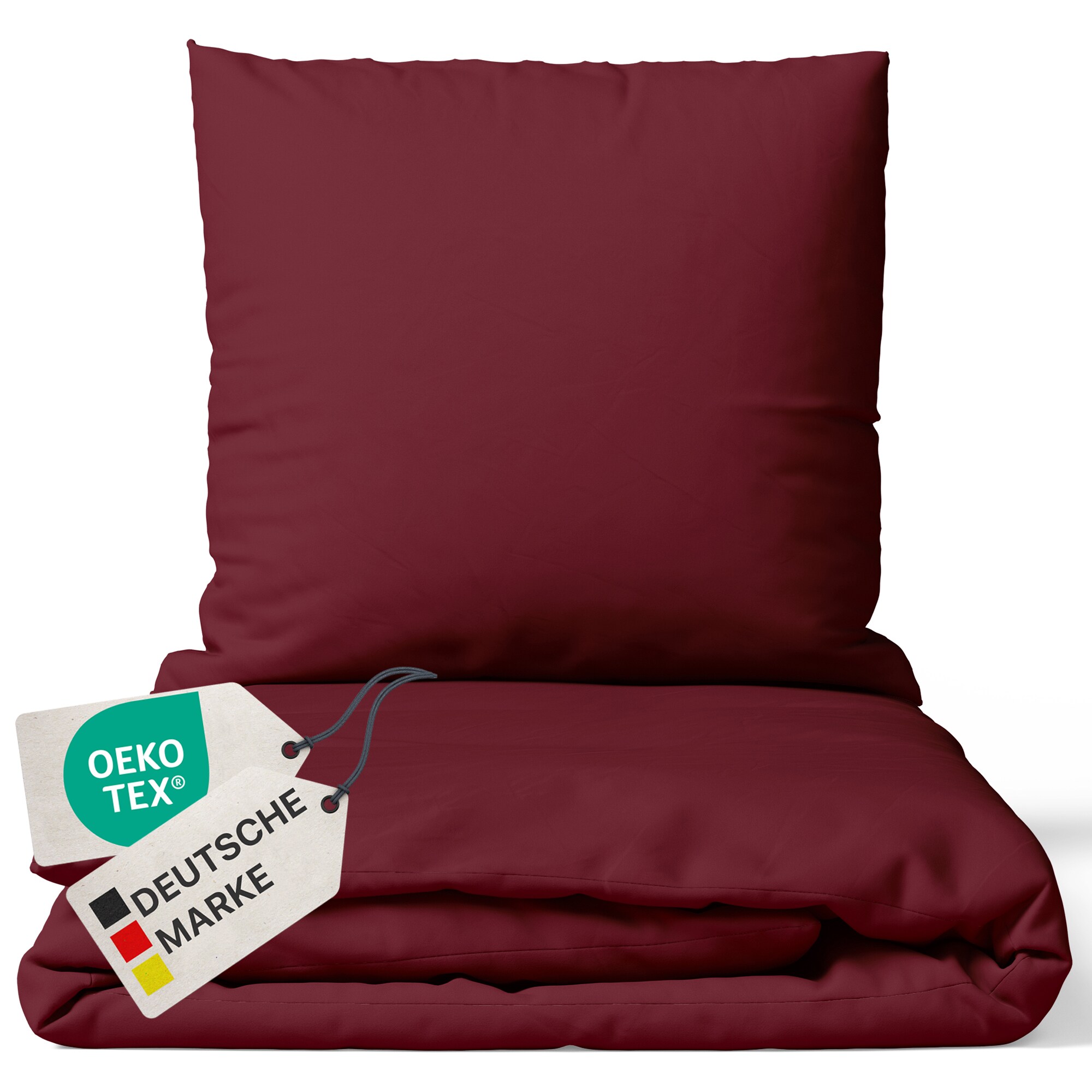 NYVI Bettw&auml;sche Set DreamScience Renforc&eacute; Uni - Atmungsaktiv & Weich - 100% Baumwolle - Mit Rei&szlig;verschluss Gr&ouml;&szlig;e:135x200 + 80x80 cm;Farbe:bordeaux 