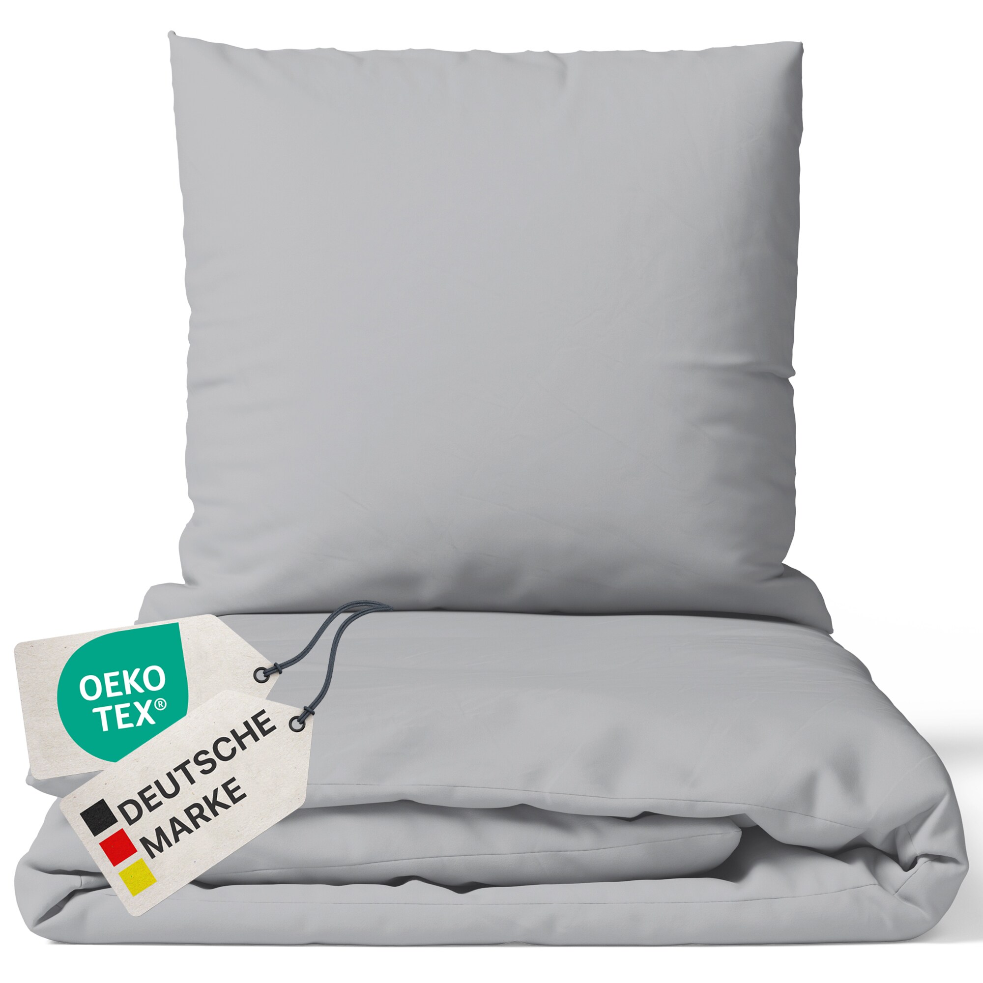 NYVI Bettw&auml;sche Set DreamScience Renforc&eacute; Uni - Atmungsaktiv & Weich - 100% Baumwolle - Mit Rei&szlig;verschluss Gr&ouml;&szlig;e:135x200 + 80x80 cm;Farbe:silber 