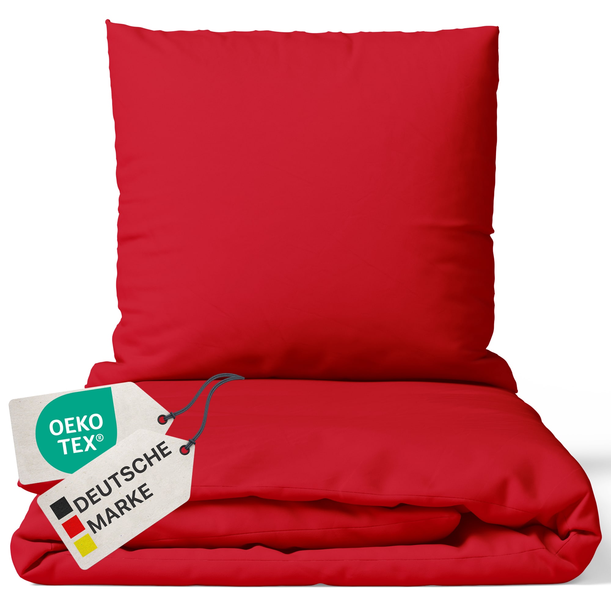 NYVI Bettw&auml;sche Set DreamScience Renforc&eacute; Uni - Atmungsaktiv & Weich - 100% Baumwolle - Mit Rei&szlig;verschluss Gr&ouml;&szlig;e:155x220 + 80x80 cm;Farbe:rot 