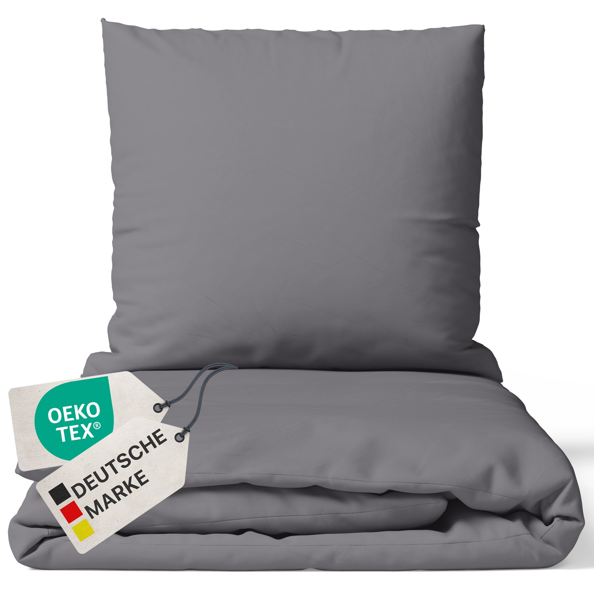 NYVI Bettw&auml;sche Set DreamScience Renforc&eacute; Uni - Atmungsaktiv & Weich - 100% Baumwolle - Mit Rei&szlig;verschluss Farbe:grau;Gr&ouml;&szlig;e:155x220 + 80x80 cm 