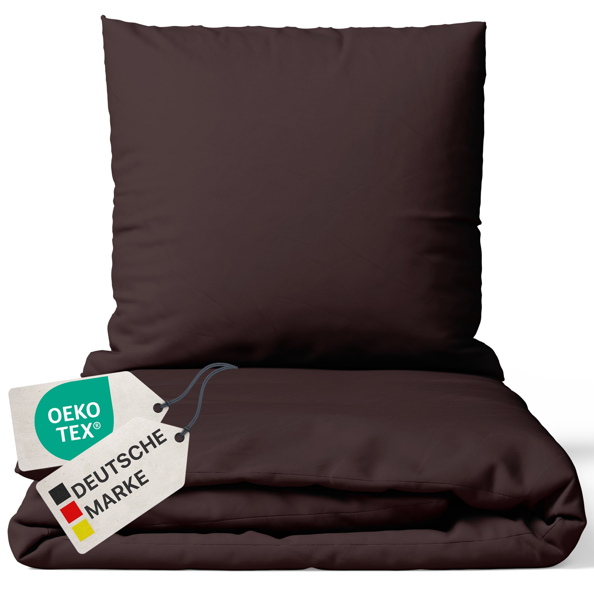 NYVI Bettw&auml;sche Set DreamScience Renforc&eacute; Uni - Atmungsaktiv & Weich - 100% Baumwolle - Mit Rei&szlig;verschluss Gr&ouml;&szlig;e:155x220 + 80x80 cm;Farbe:braun 