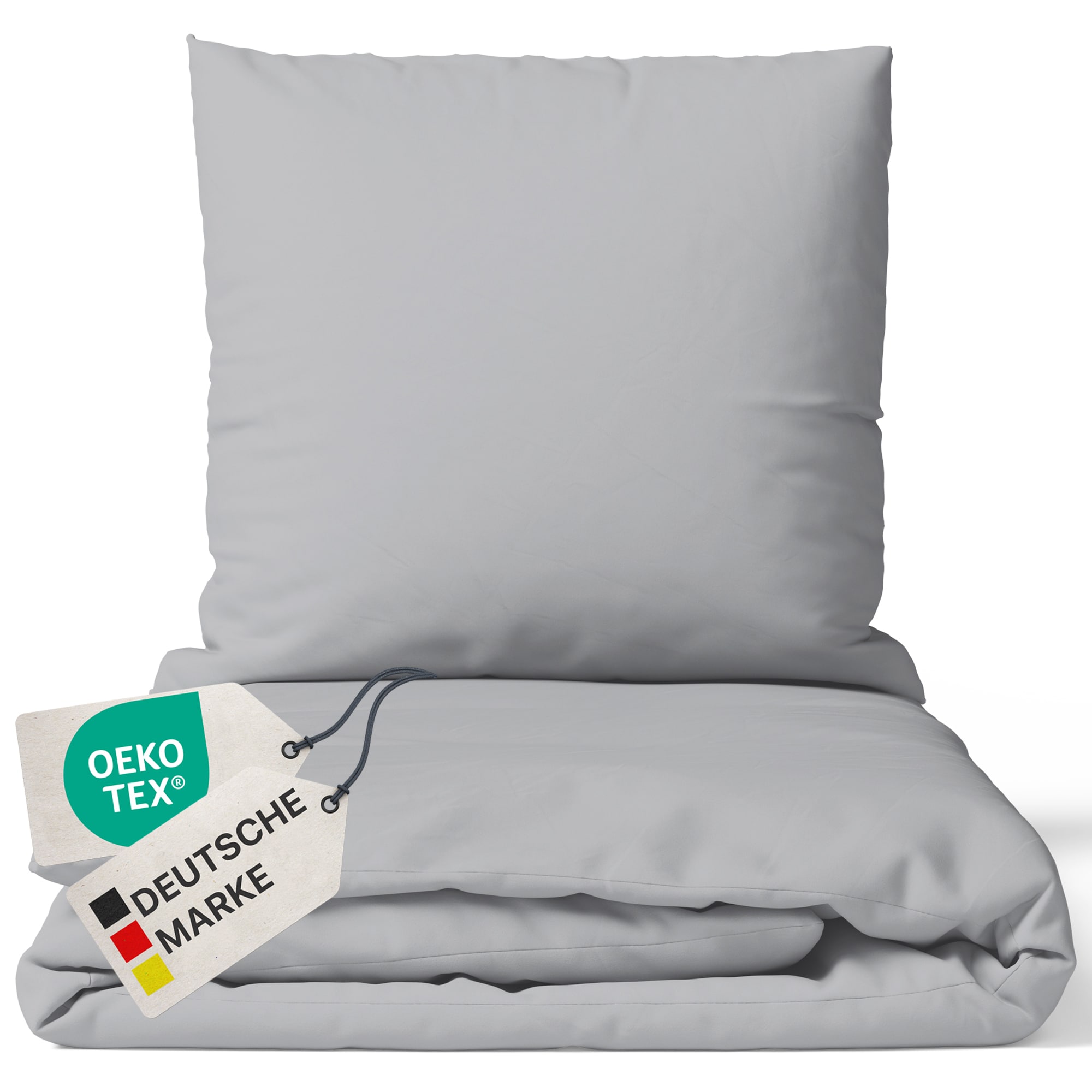 NYVI Bettw&auml;sche Set DreamScience Renforc&eacute; Uni - Atmungsaktiv & Weich - 100% Baumwolle - Mit Rei&szlig;verschluss Gr&ouml;&szlig;e:155x220 + 80x80 cm;Farbe:silber 