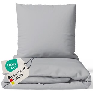 NYVI Bettwäsche Set DreamScience Renforcé Uni - Atmungsaktiv & Weich - 100% Baumwolle - Mit Reißverschluss Größe:155x220 + 80x80 cm;Farbe:silber 