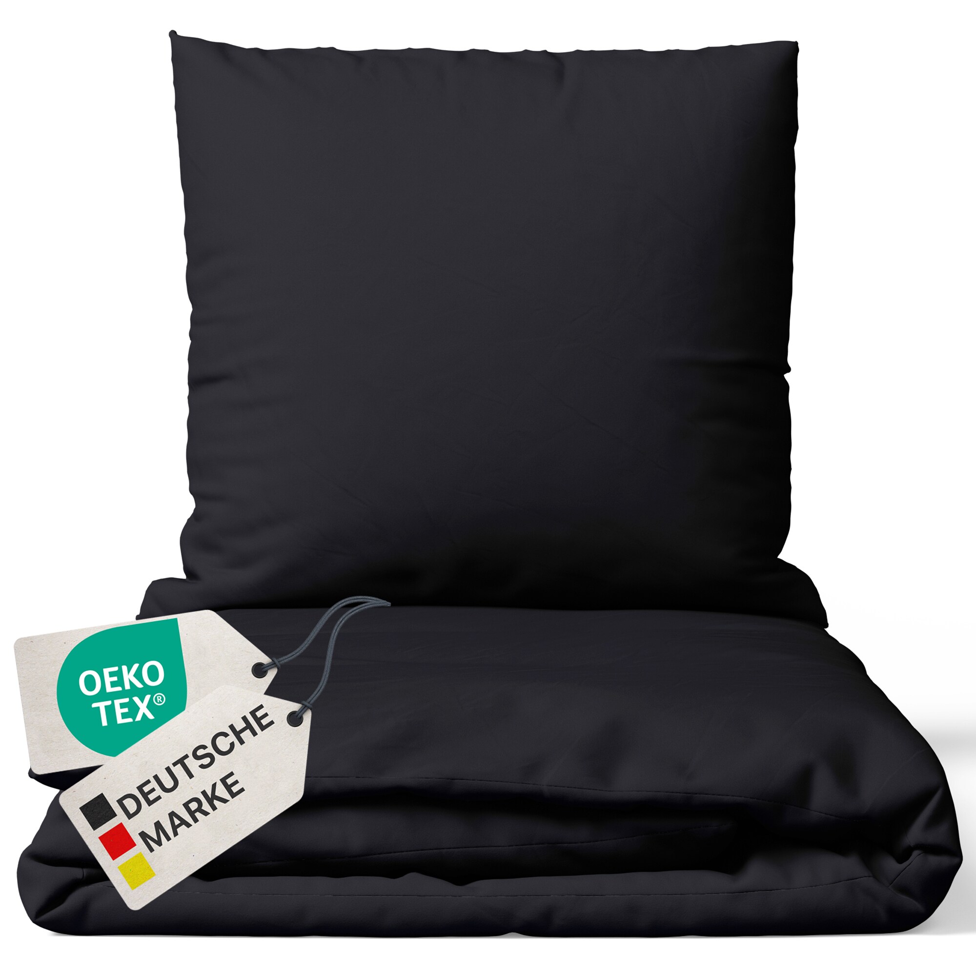 NYVI Bettw&auml;sche Set DreamScience Renforc&eacute; Uni - Atmungsaktiv & Weich - 100% Baumwolle - Mit Rei&szlig;verschluss Farbe:schwarz;Gr&ouml;&szlig;e:155x220 + 80x80 cm 