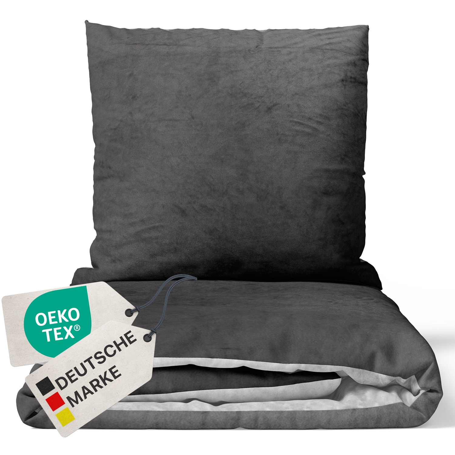 NYVI Winter Bettw&auml;sche Set DreamScience Cashmere Touch - Kuschelweich & W&auml;rmend - Mit Rei&szlig;verschluss Gr&ouml;&szlig;e:135x200 + 80x80 cm;Farbe:anthrazit/silber 