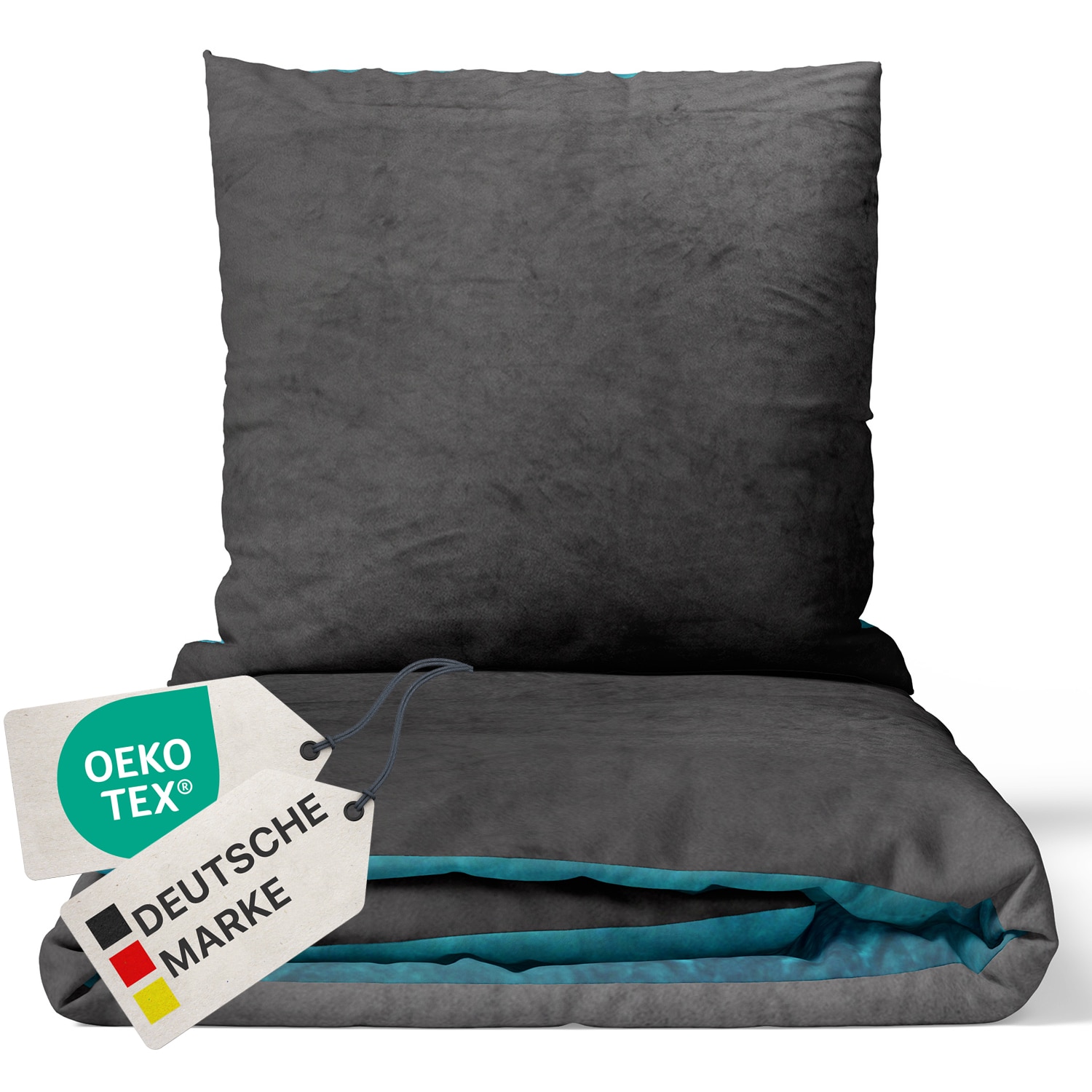 NYVI Winter Bettw&auml;sche Set DreamScience Cashmere Touch - Kuschelweich & W&auml;rmend - Mit Rei&szlig;verschluss Gr&ouml;&szlig;e:135x200 + 80x80 cm;Farbe:anthrazit/petrol 