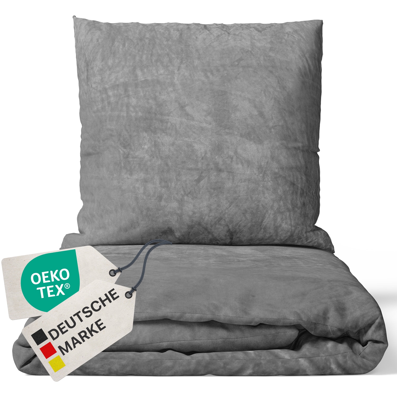 NYVI Winter Bettw&auml;sche Set DreamScience Cashmere Touch - Kuschelweich & W&auml;rmend - Mit Rei&szlig;verschluss Gr&ouml;&szlig;e:135x200 + 80x80 cm;Farbe:grau 