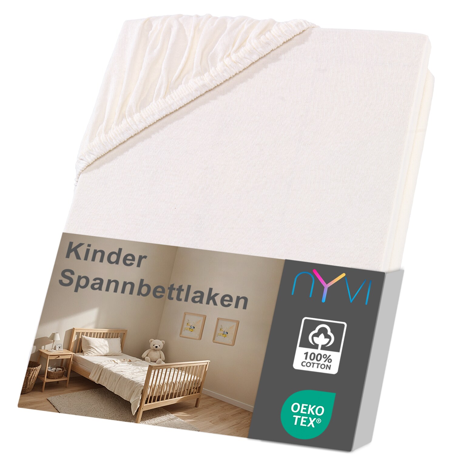 NYVI Kinder Spannbettlaken Junior f&uuml;r Kinderbettmatratzen bis 12cm H&ouml;he - Weich & Anschmiegsam, Rundumgummizug, B&uuml;gelfrei Gr&ouml;&szlig;e:70x140 cm;Farbe:natur 