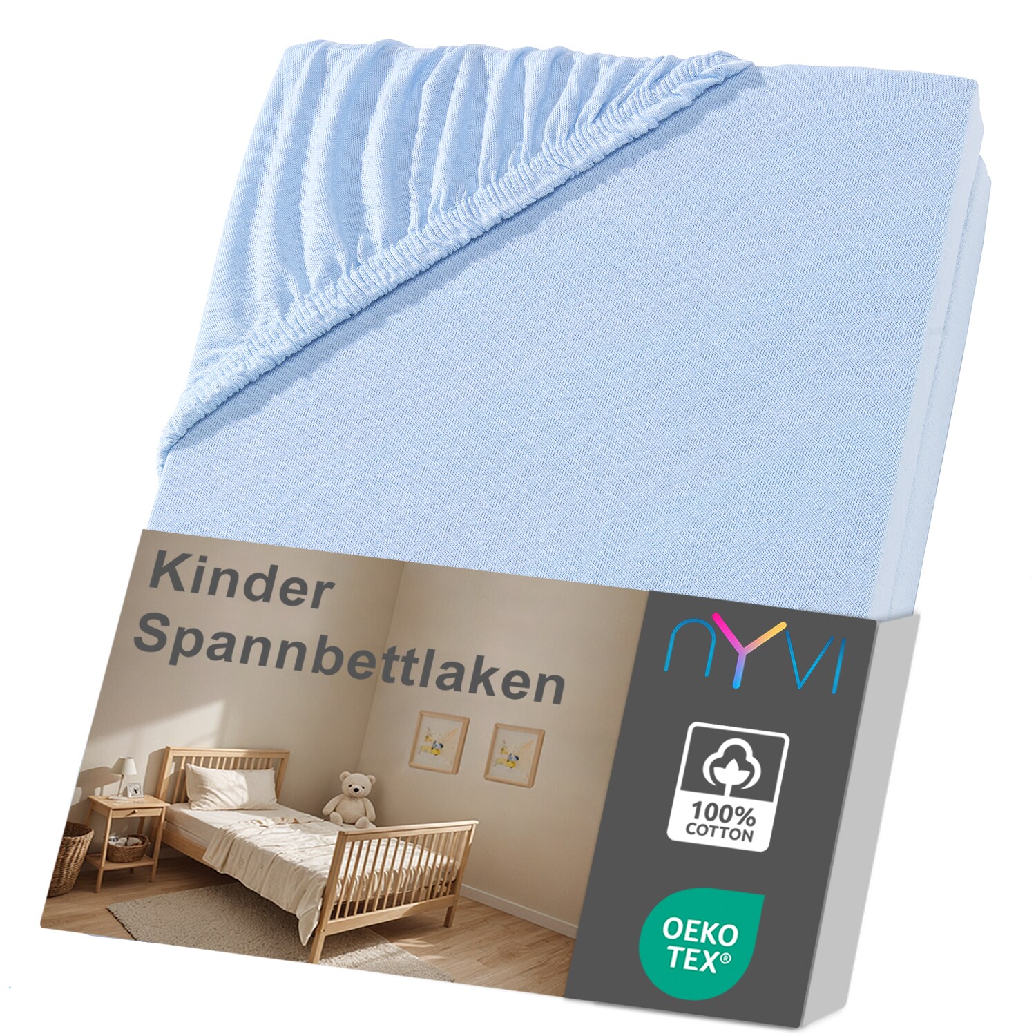 NYVI Kinder Spannbettlaken Junior f&uuml;r Kinderbettmatratzen bis 12cm H&ouml;he - Weich & Anschmiegsam, Rundumgummizug, B&uuml;gelfrei Gr&ouml;&szlig;e:70x140 cm;Farbe:hellblau 