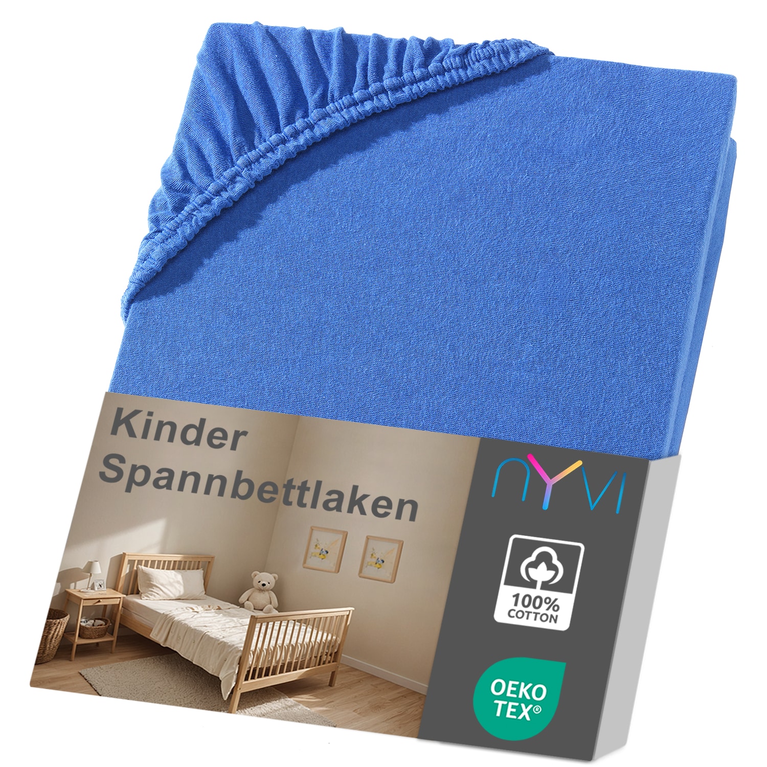 NYVI Kinder Spannbettlaken Junior f&uuml;r Kinderbettmatratzen bis 12cm H&ouml;he - Weich & Anschmiegsam, Rundumgummizug, B&uuml;gelfrei Gr&ouml;&szlig;e:70x140 cm;Farbe:royalblau 