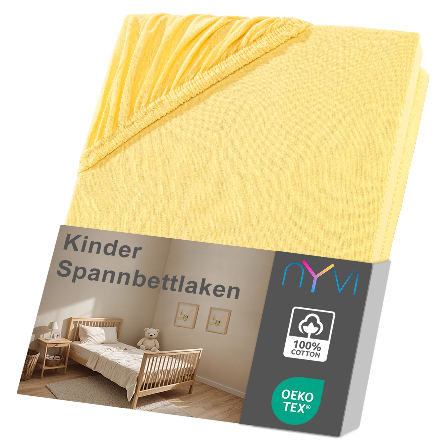NYVI Kinder Spannbettlaken Junior f&uuml;r Kinderbettmatratzen bis 12cm H&ouml;he - Weich & Anschmiegsam, Rundumgummizug, B&uuml;gelfrei Gr&ouml;&szlig;e:70x140 cm;Farbe:gelb 