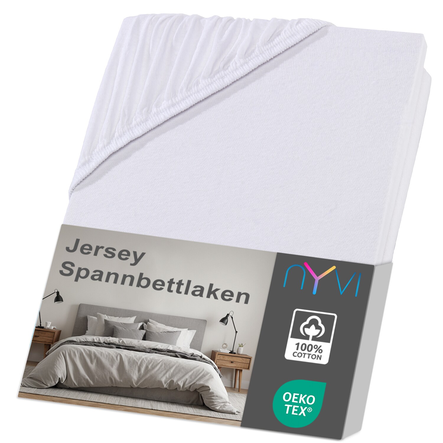 NYVI Jersey Spannbettlaken DreamScience f&uuml;r Matratzen bis 22 cm H&ouml;he - Weich & Anschmiegsam, Rundumgummizug, B&uuml;gelfrei Farbe:wei&szlig;;Gr&ouml;&szlig;e:90x200 - 100x200 cm 