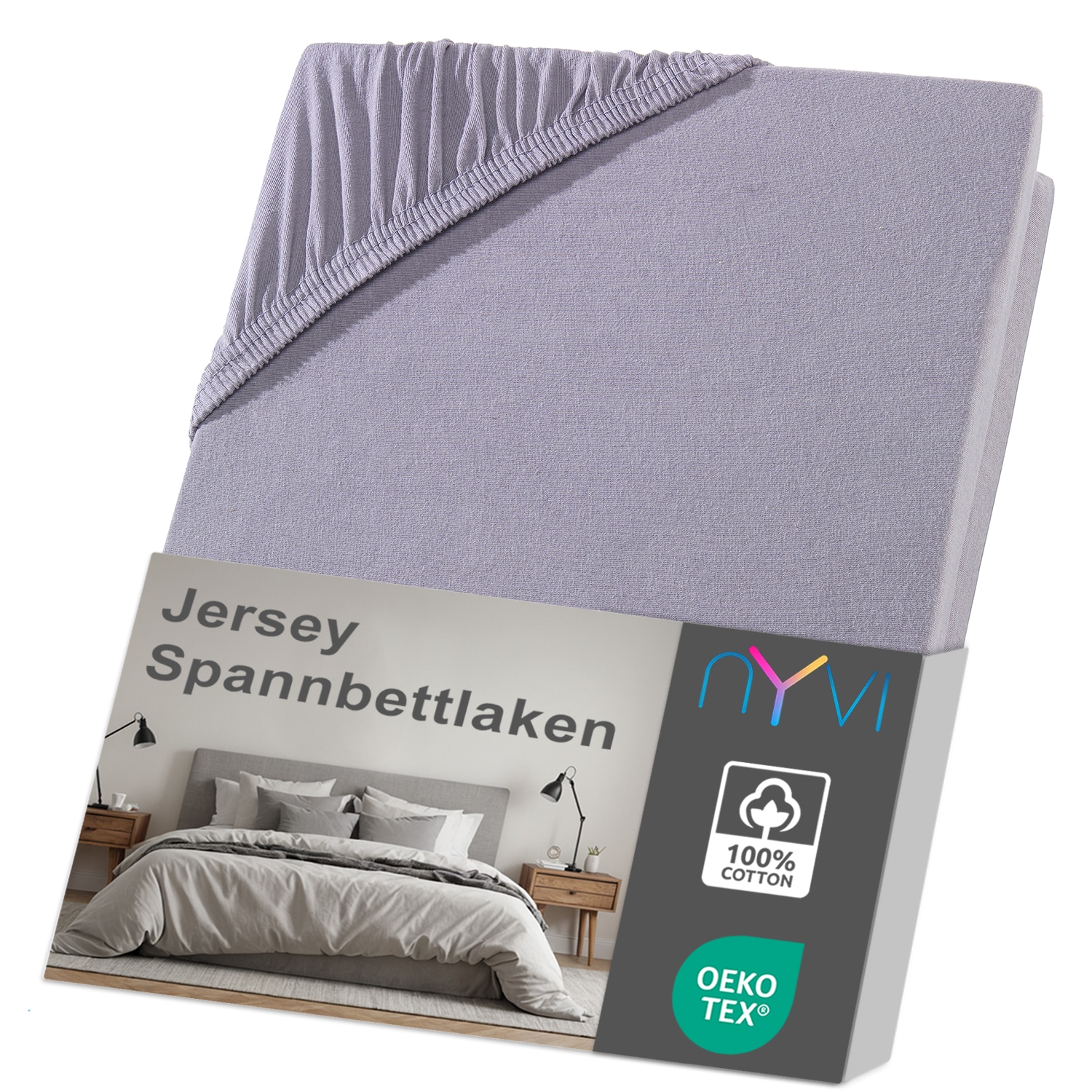 NYVI Jersey Spannbettlaken DreamScience f&uuml;r Matratzen bis 22 cm H&ouml;he - Weich & Anschmiegsam, Rundumgummizug, B&uuml;gelfrei Farbe:grau;Gr&ouml;&szlig;e:90x200 - 100x200 cm 