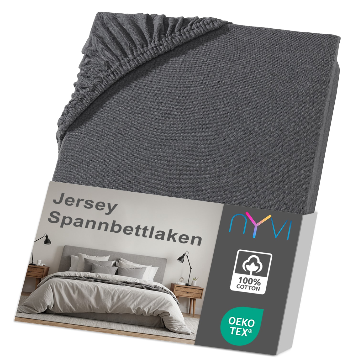 NYVI Jersey Spannbettlaken DreamScience f&uuml;r Matratzen bis 22 cm H&ouml;he - Weich & Anschmiegsam, Rundumgummizug, B&uuml;gelfrei Farbe:anthrazit;Gr&ouml;&szlig;e:90x200 - 100x200 cm 