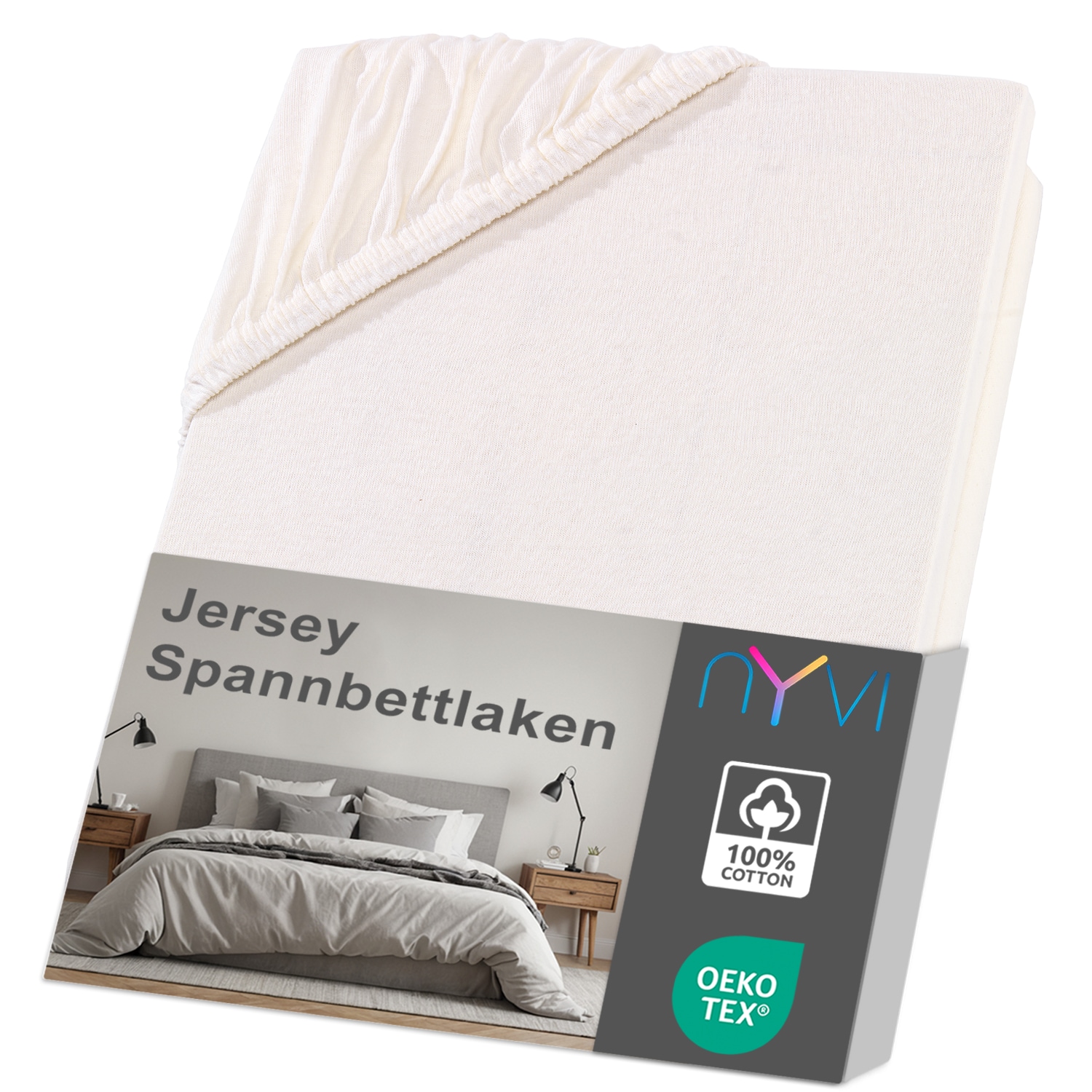 NYVI Jersey Spannbettlaken DreamScience f&uuml;r Matratzen bis 22 cm H&ouml;he - Weich & Anschmiegsam, Rundumgummizug, B&uuml;gelfrei Farbe:natur;Gr&ouml;&szlig;e:180x200 - 200x200 cm 