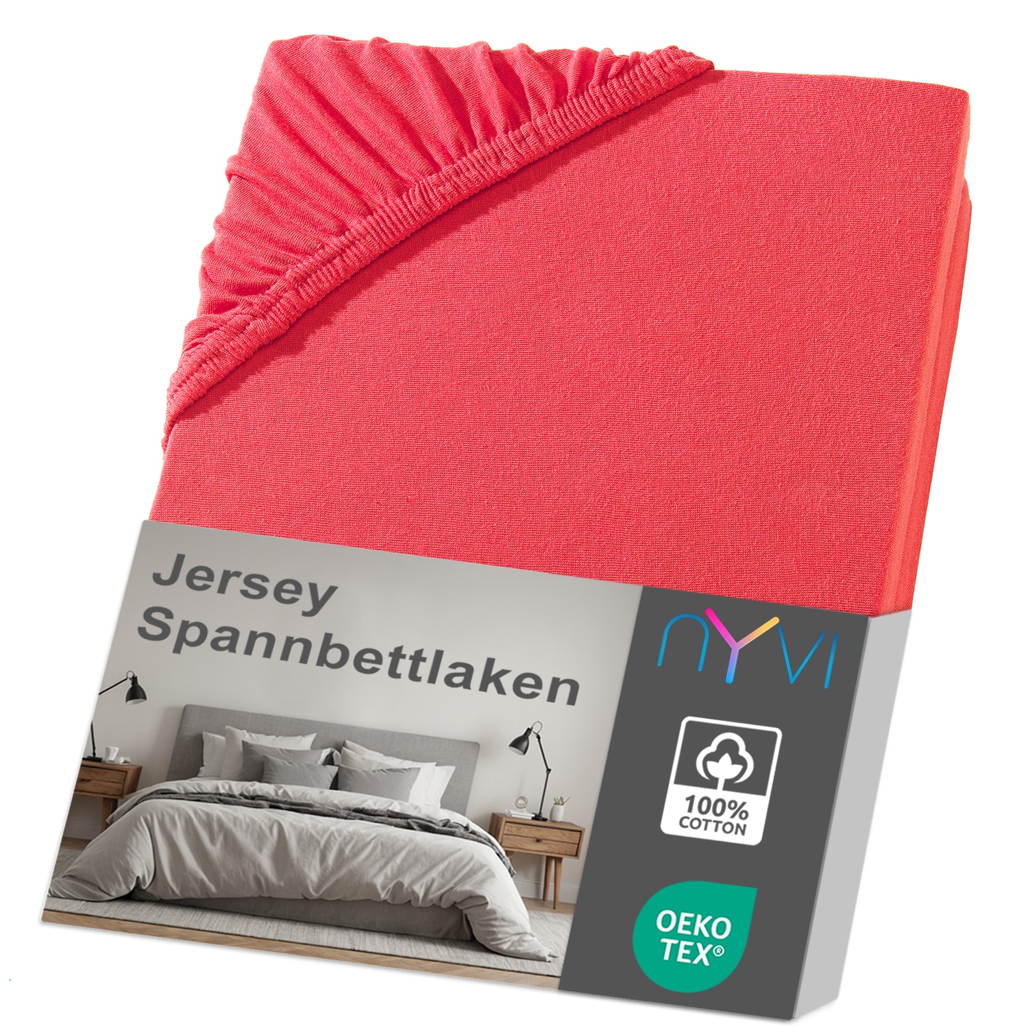 NYVI Jersey Spannbettlaken DreamScience f&uuml;r Matratzen bis 22 cm H&ouml;he - Weich & Anschmiegsam, Rundumgummizug, B&uuml;gelfrei Farbe:rot;Gr&ouml;&szlig;e:180x200 - 200x200 cm 