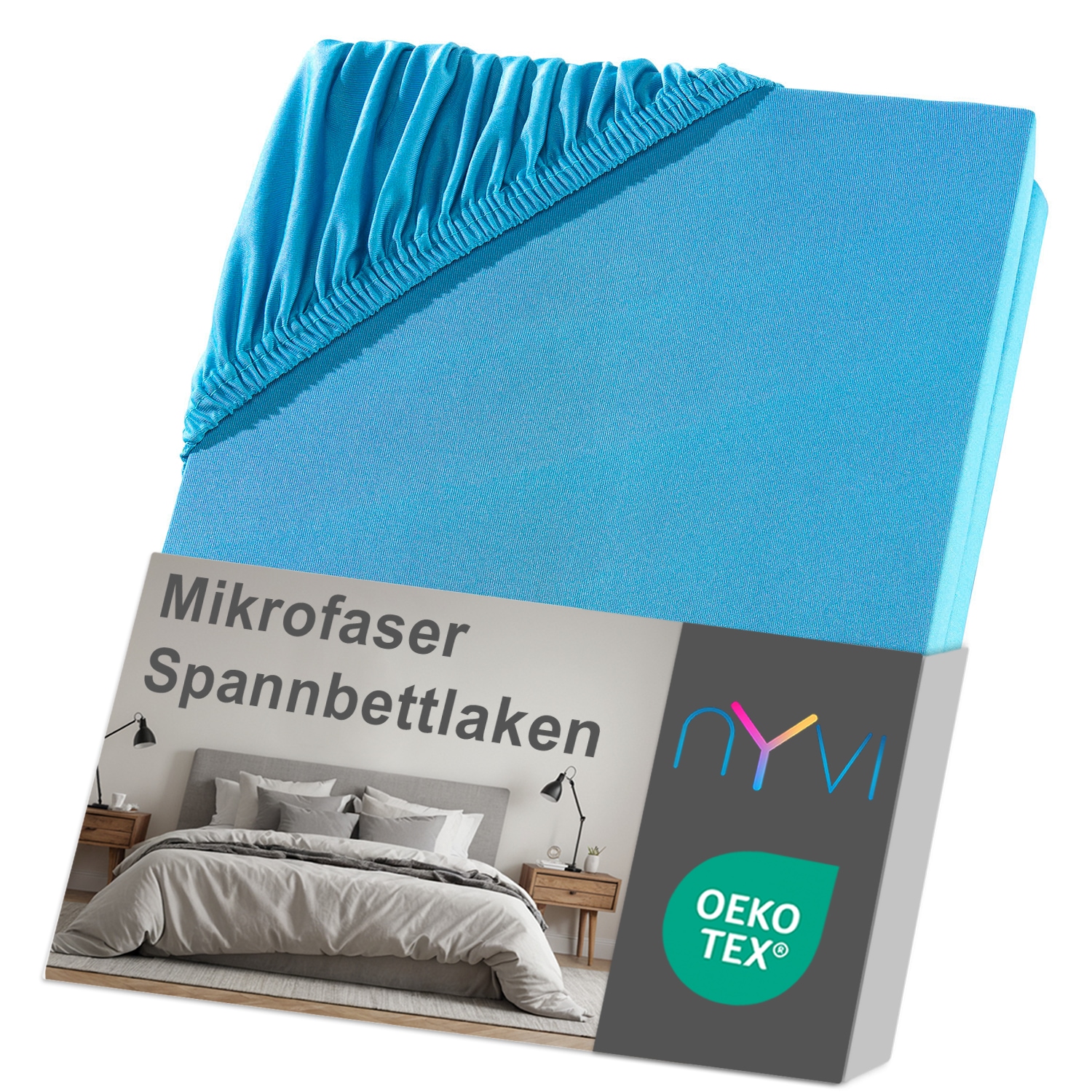 NYVI Spannbettlaken DreamScience Mikrofaser - Weich & Anschmiegsam, Rundumgummizug, B&uuml;gelfrei Farbe:t&uuml;rkis;Gr&ouml;&szlig;e:90x200 - 100x200 cm 