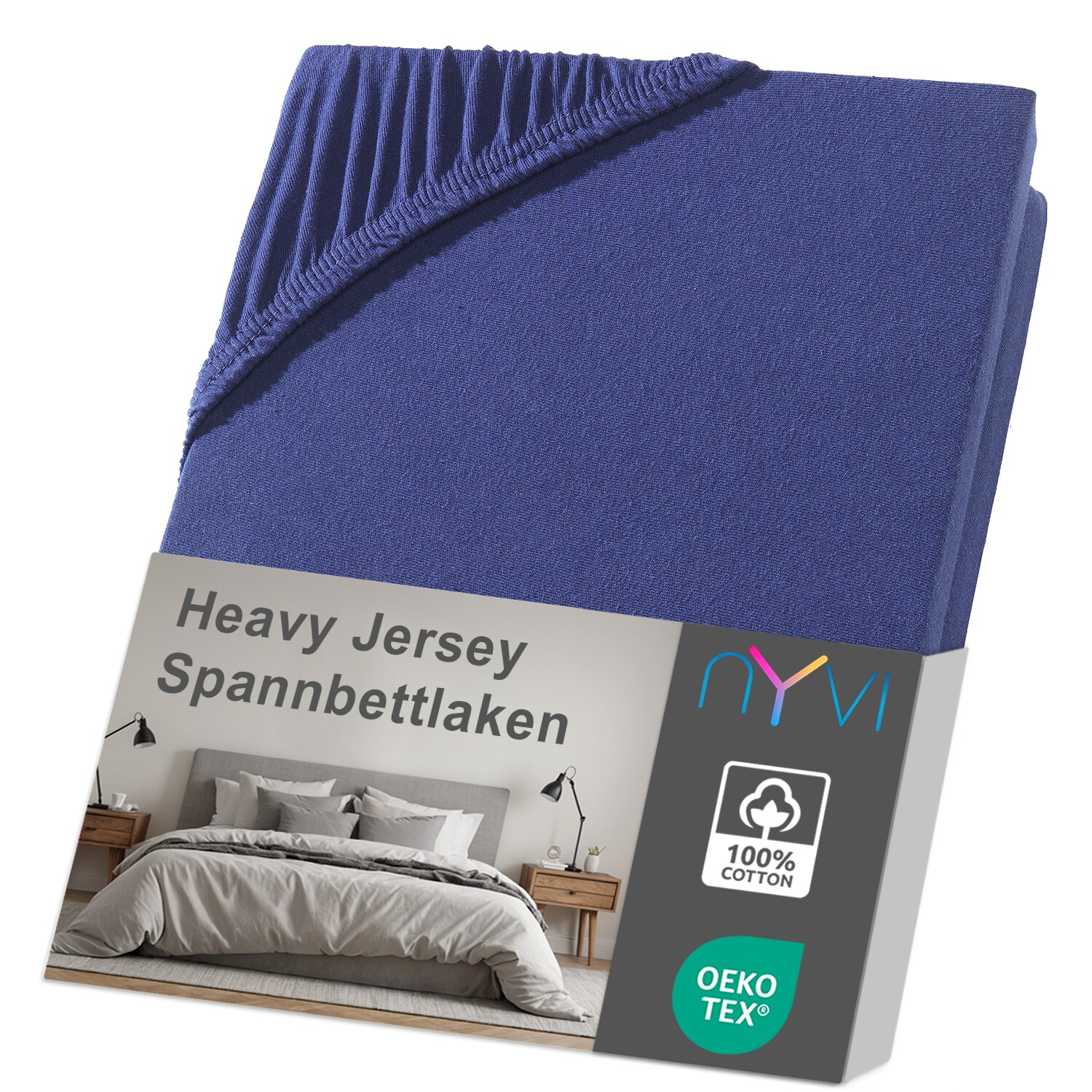 NYVI Spannbettlaken DreamScience Heavy Jersey  - Spannbetttuch, Formstabil, 160g/m&sup2;, Rundum-Gummizug, B&uuml;gelfrei Farbe:navyblau;Gr&ouml;&szlig;e:180x200 - 200x200 cm 