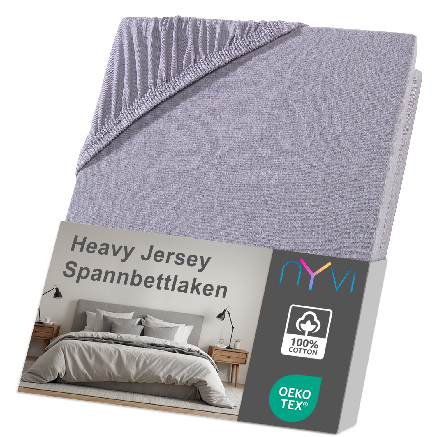 NYVI Spannbettlaken DreamScience Heavy Jersey  - Spannbetttuch, Formstabil, 160g/m&sup2;, Rundum-Gummizug, B&uuml;gelfrei Farbe:grau;Gr&ouml;&szlig;e:180x200 - 200x200 + 15 cm Topper 