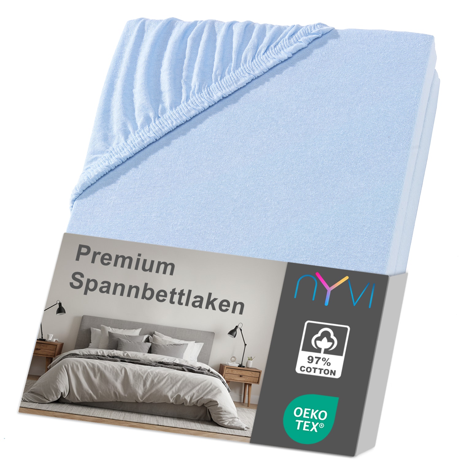 NYVI Spannbettlaken DreamScience Premium - Komfort Spannbetttuch, 190g/m&sup2;, Einlaufschutz, B&uuml;gelfrei, mit Gummizug Farbe:hellblau;Gr&ouml;&szlig;e:180 - 200x220 + 40 cm Boxspringbett 