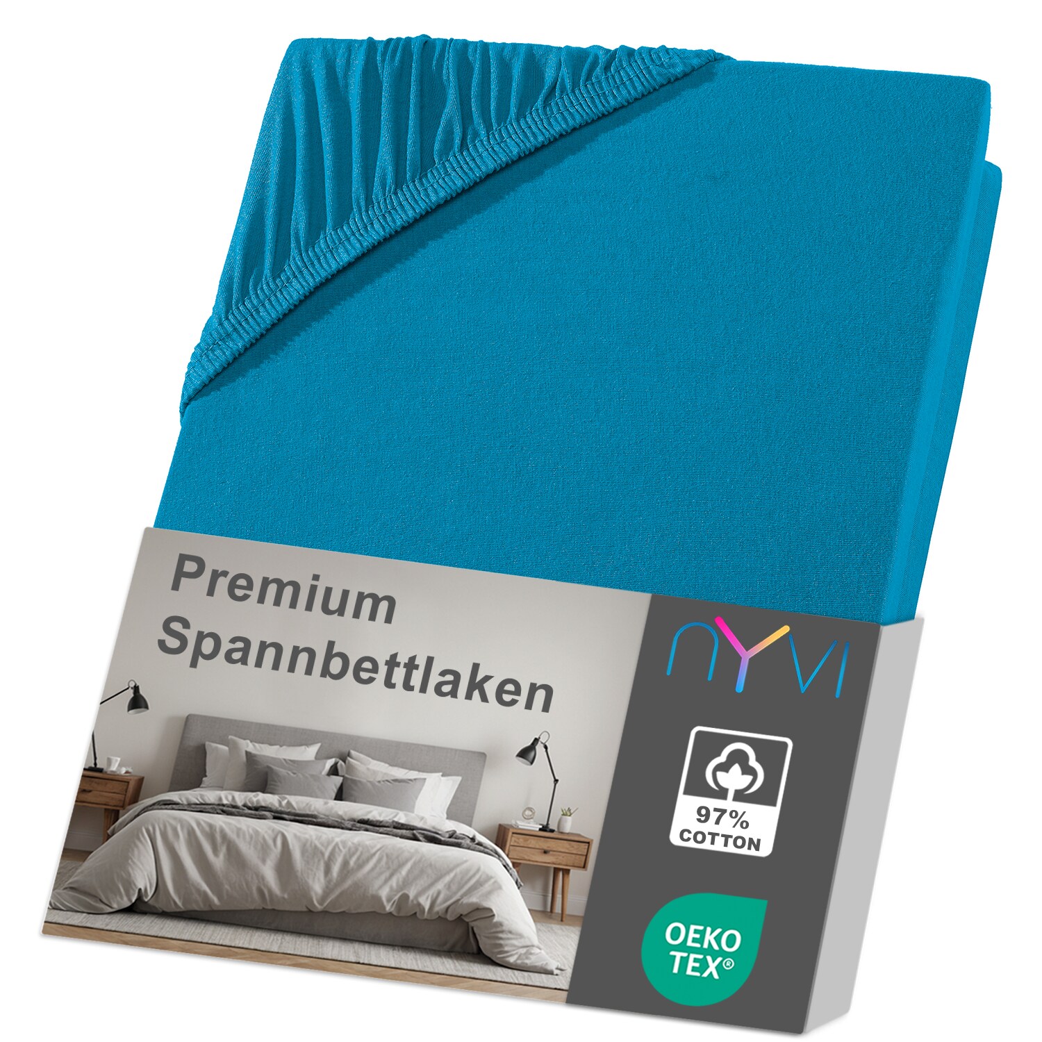 NYVI Spannbettlaken DreamScience Premium - Komfort Spannbetttuch, 190g/m&sup2;, Einlaufschutz, B&uuml;gelfrei, mit Gummizug Farbe:petrol;Gr&ouml;&szlig;e:180 - 200x220 + 40 cm Boxspringbett 